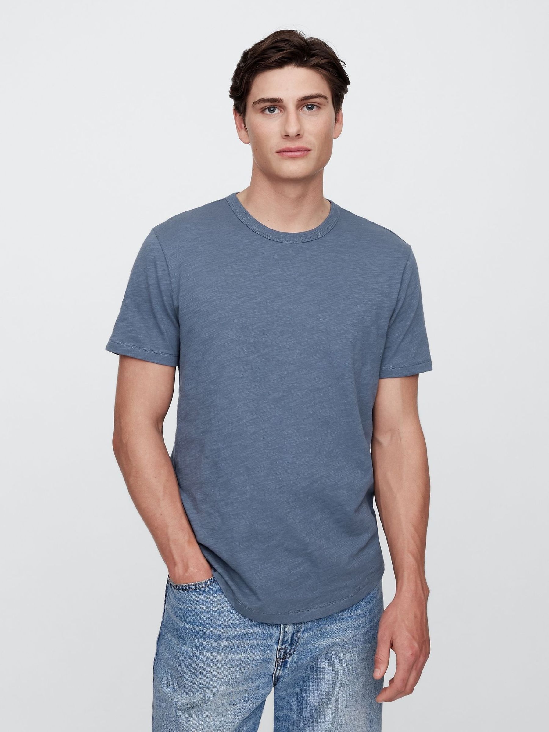 Dark Blue Slub Curved Hem Short Sleeve T-Shirt (H17744) | £12