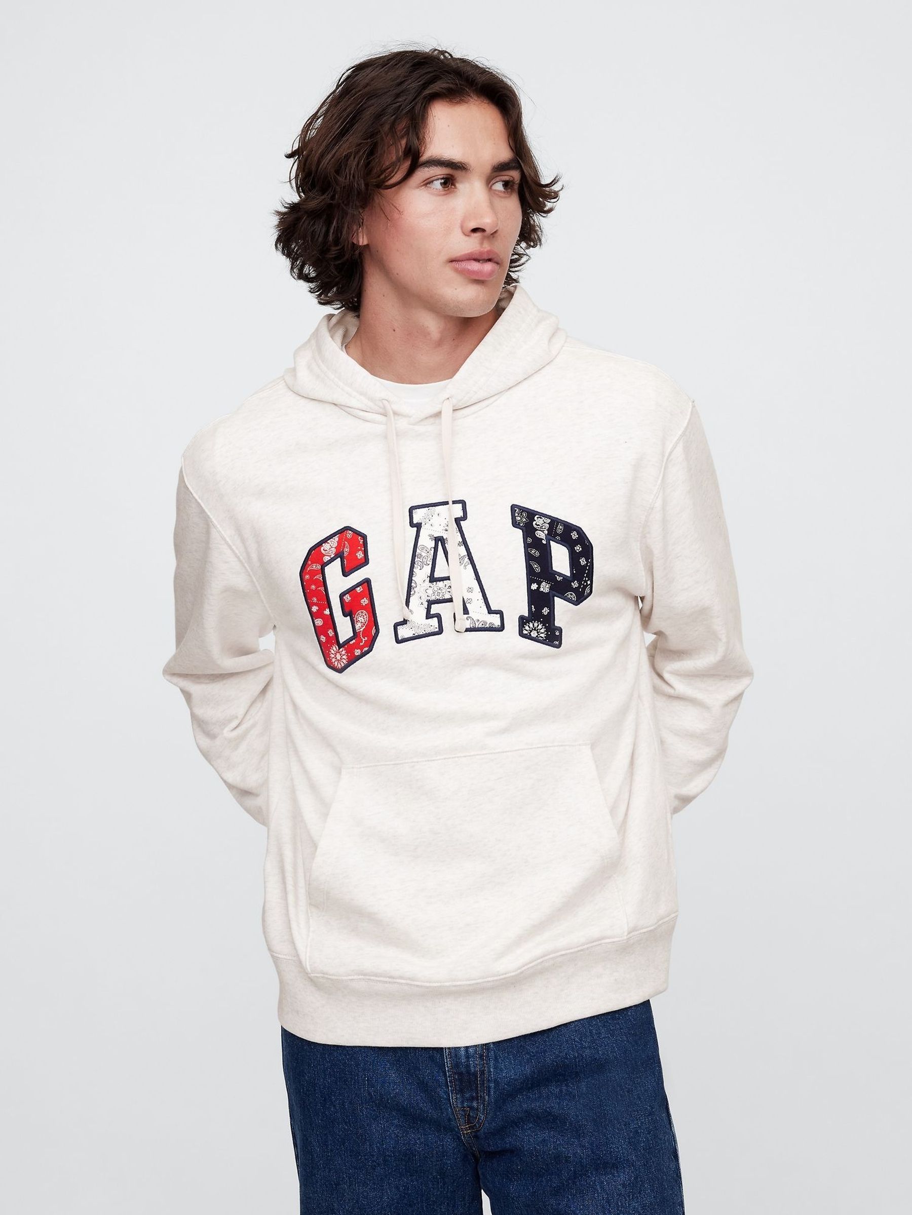 Cream Relaxed Logo Hoodie (H17749) | £35