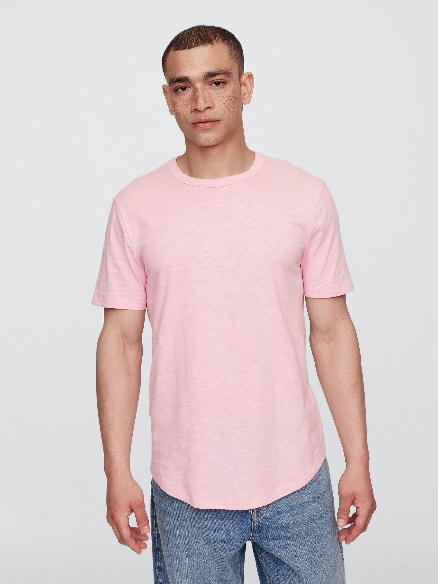 Light Pink Slub Curved Hem Short Sleeve T-Shirt (H17751) | £12
