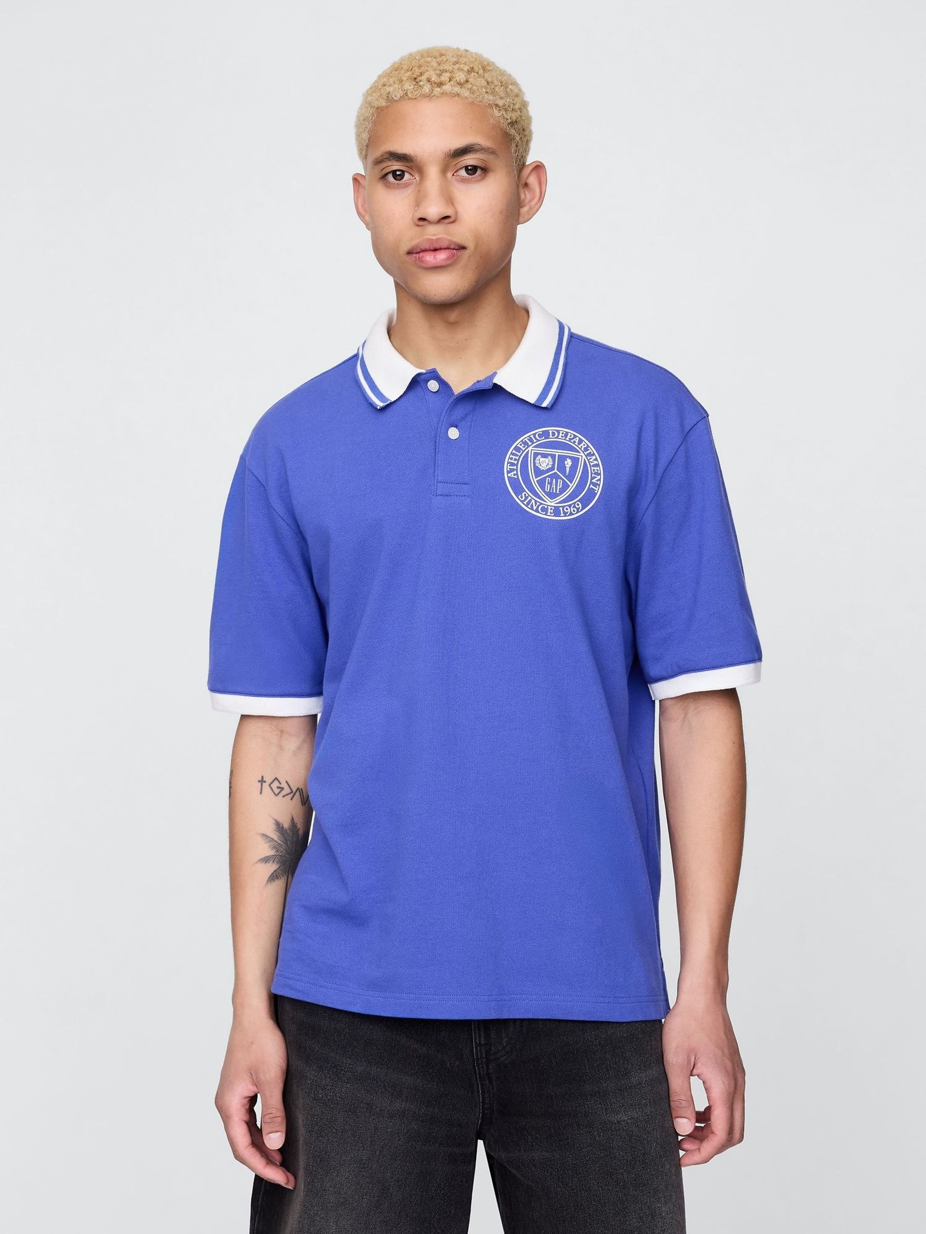Blue Athletic Logo Pique Short Sleeve Polo Shirt (H17752) | £25