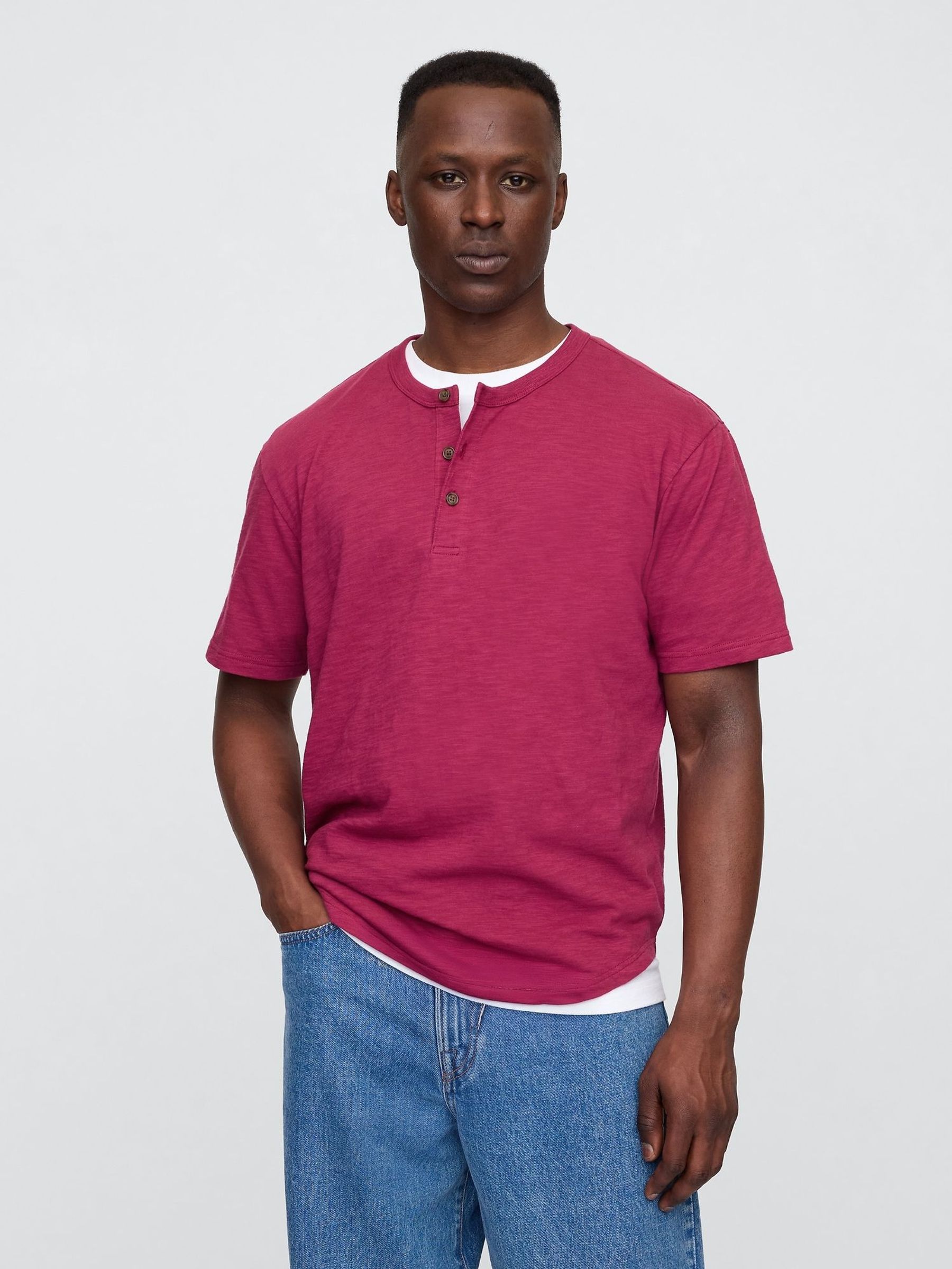 Pink Short Sleeve Henley T-Shirt (H17758) | £16