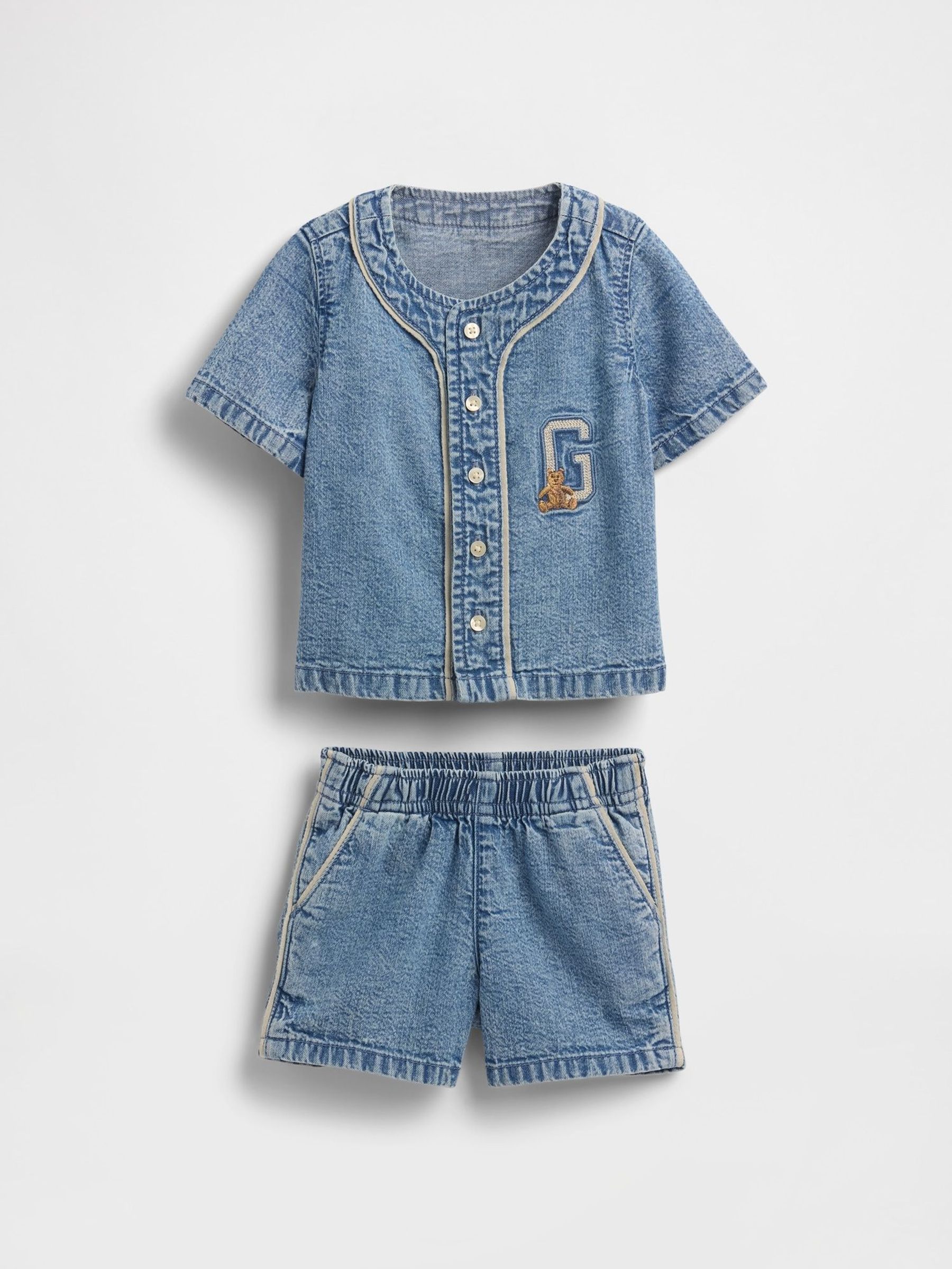 Blue Brannan Bear Baby Denim Jersey Shirt and Shorts Set (Newborn-24mths) (H17868) | £35
