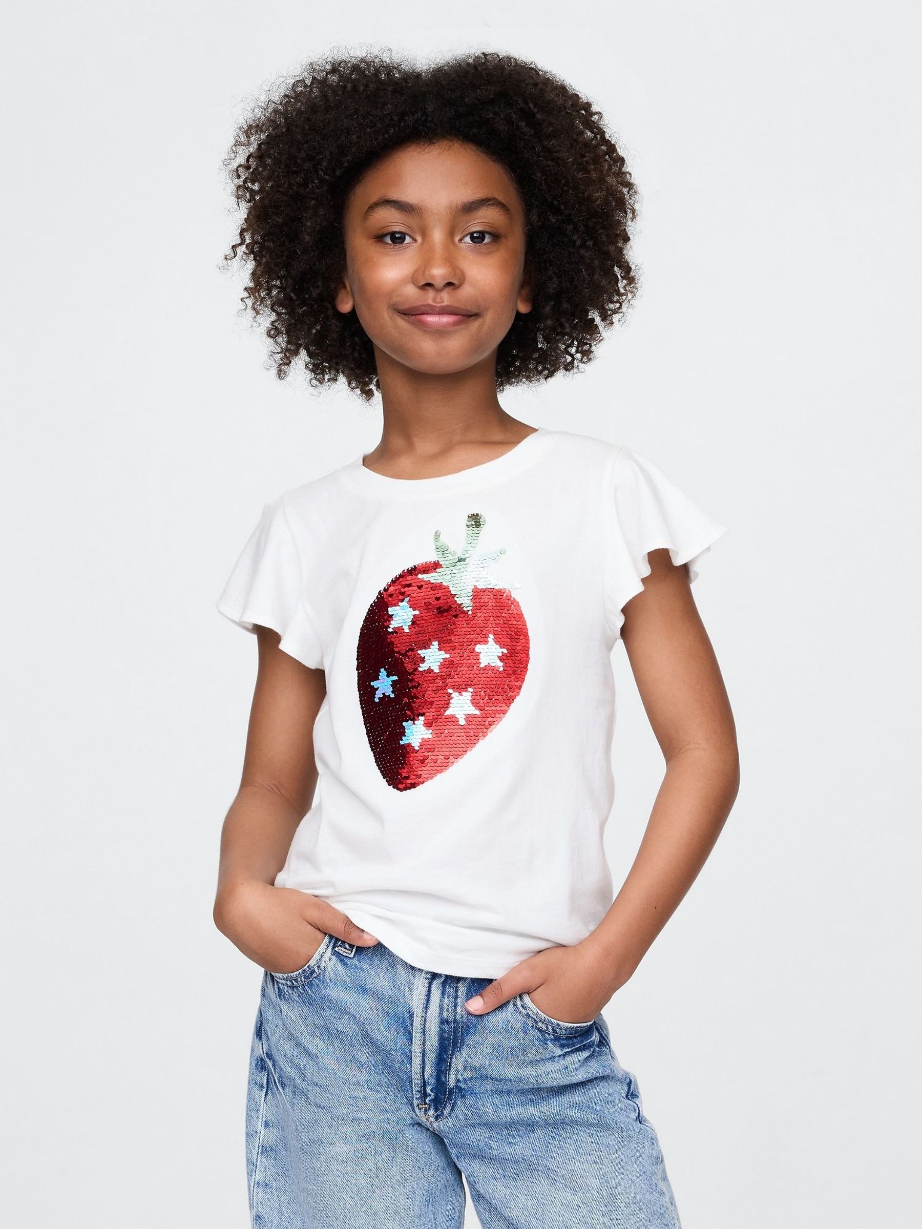 White Strawberry Flippy-Sequin Graphic T-Shirt (4-13yrs) (H17915) | £14