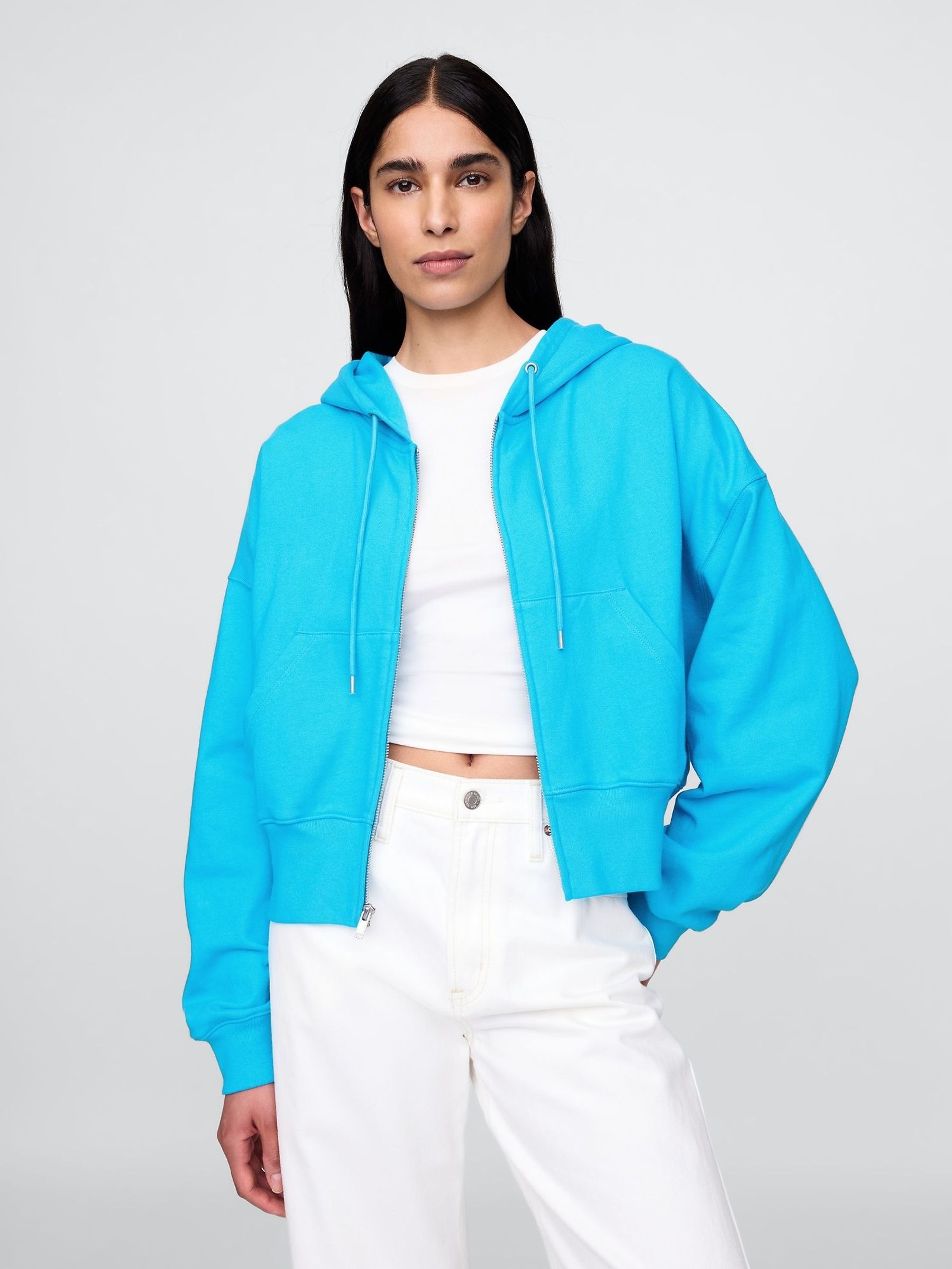 Blue Heavyweight French Terry Oversized Zip Wedge Hoodie (H18042) | £60