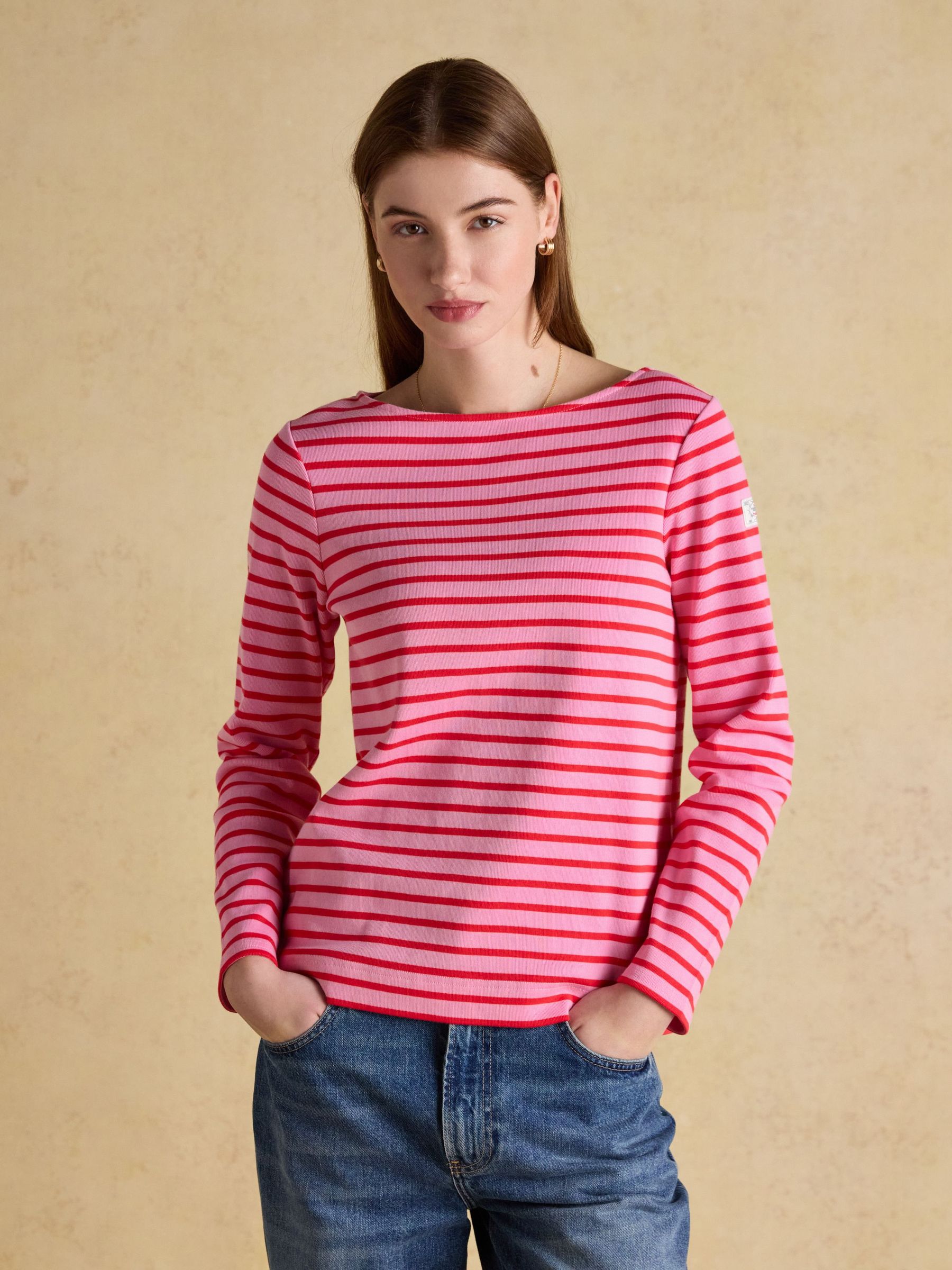 Harbour Pink/Red Boat Neck 100% Cotton Long Sleeve Breton Top (H18043) | £29