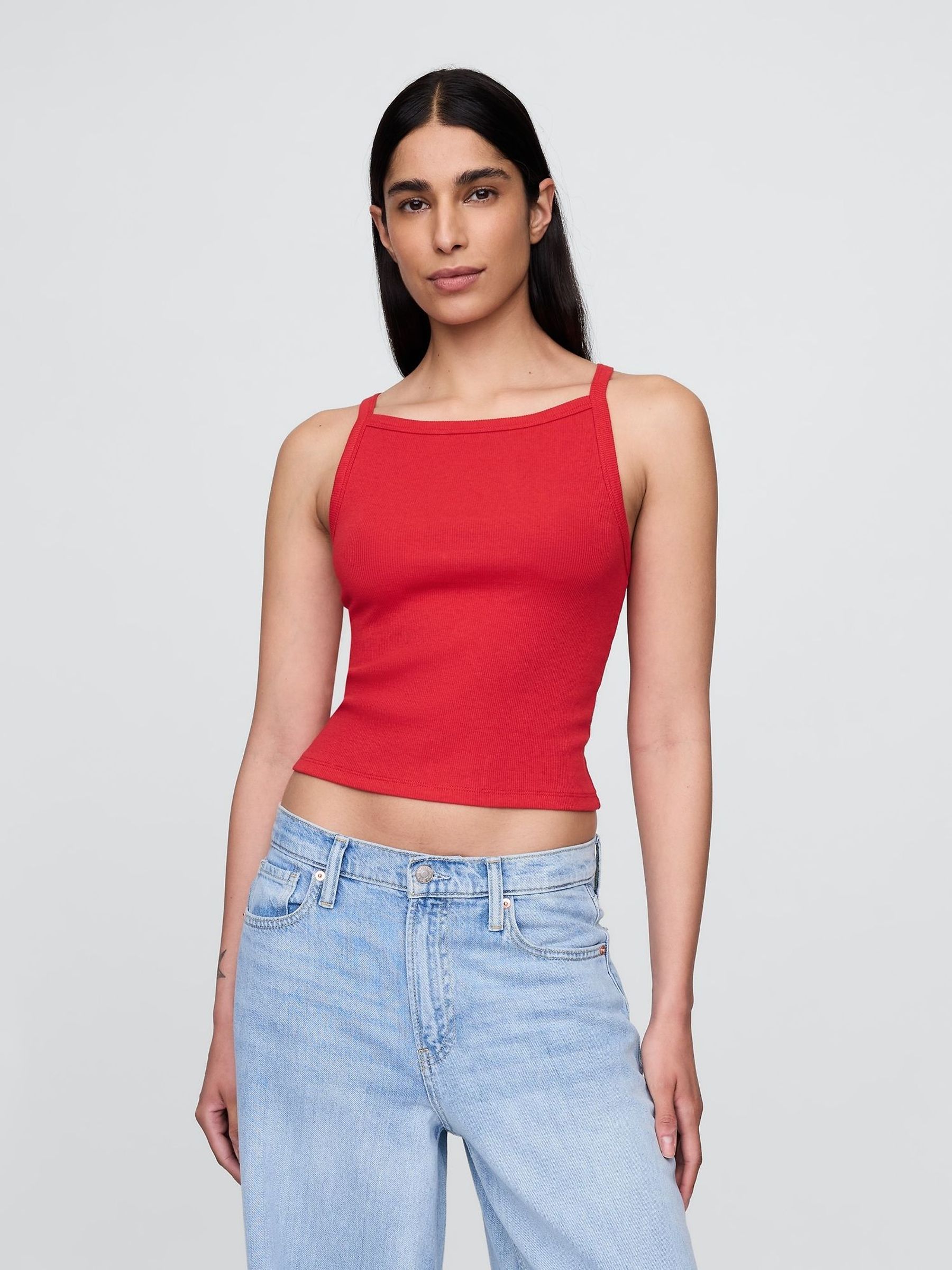 Red Modern Apron-Neck Crop Vest (H18046) | £16