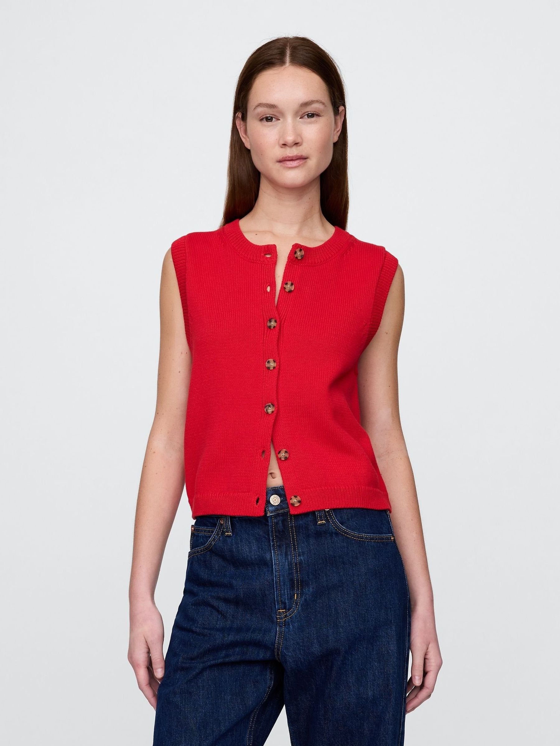 Red Cropped Cardigan Sleeveless Vest Top (H18056) | £65