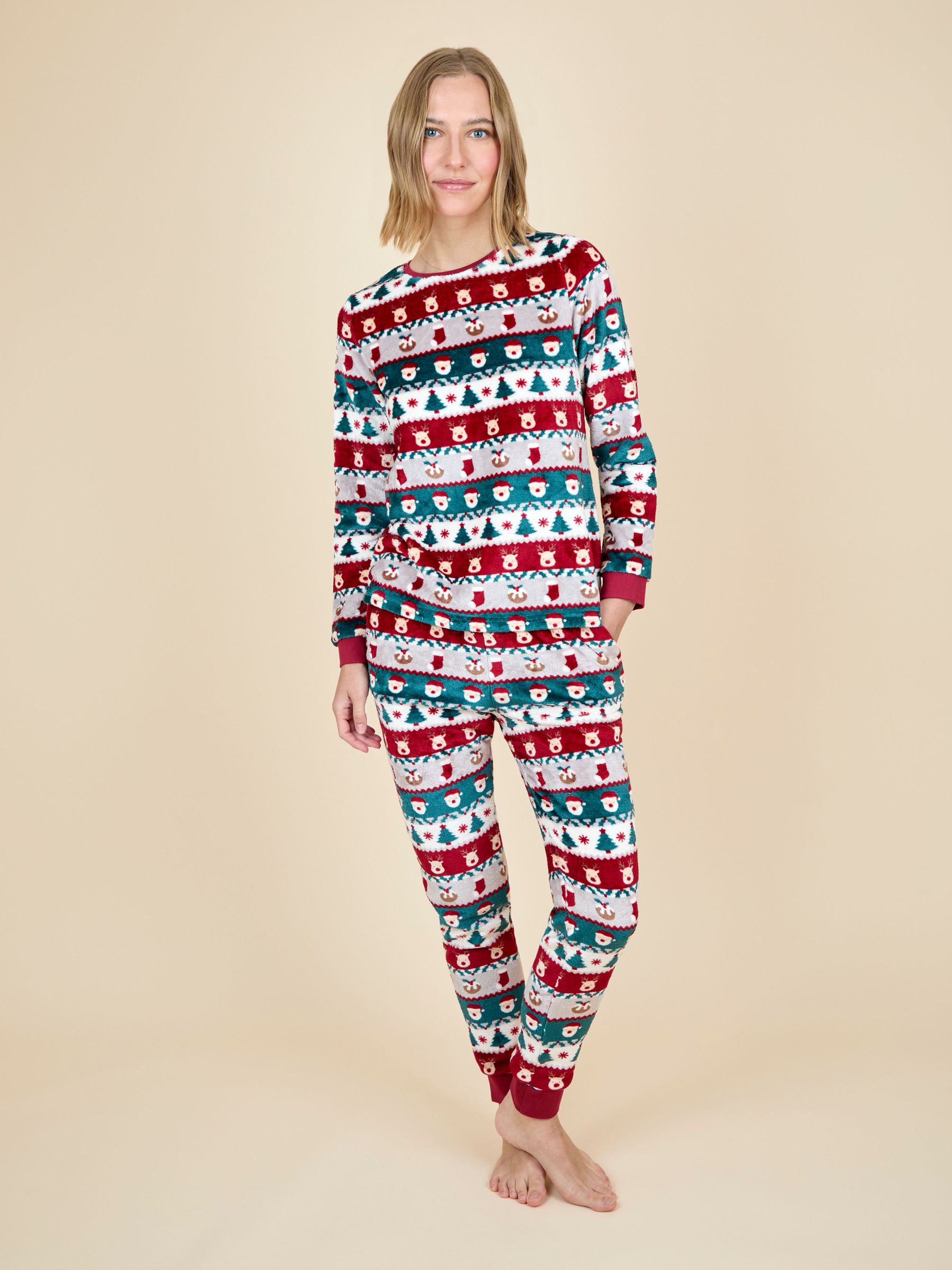 Multi Women's Christmas Fair Isle Fleece Pyjamas Set (H18135) | £45