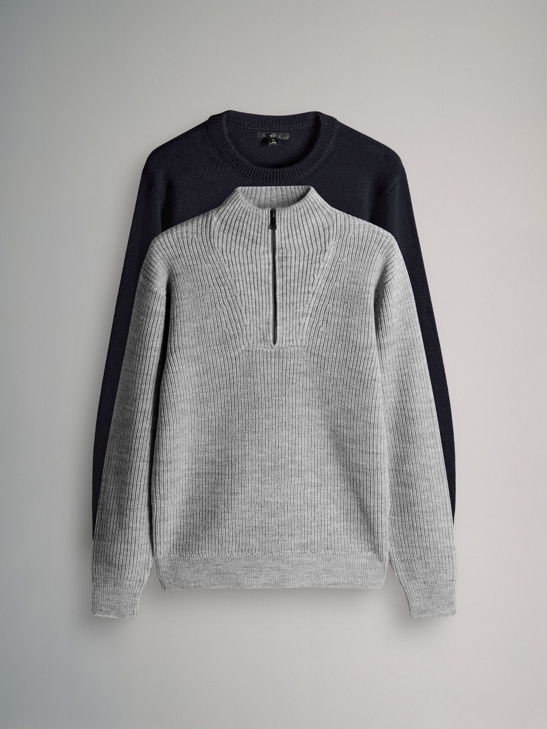 2 Pack Cable Knit and Zip Neck Jumpers (H18138) | £38