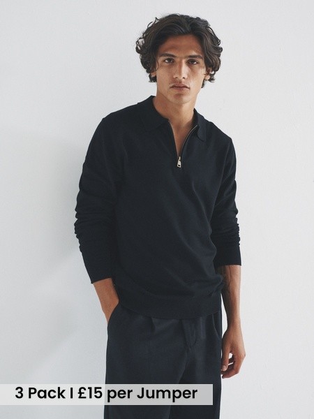 Black/Brown 3 Pack Quarter Zip Neck Jumper (H18139) | £45