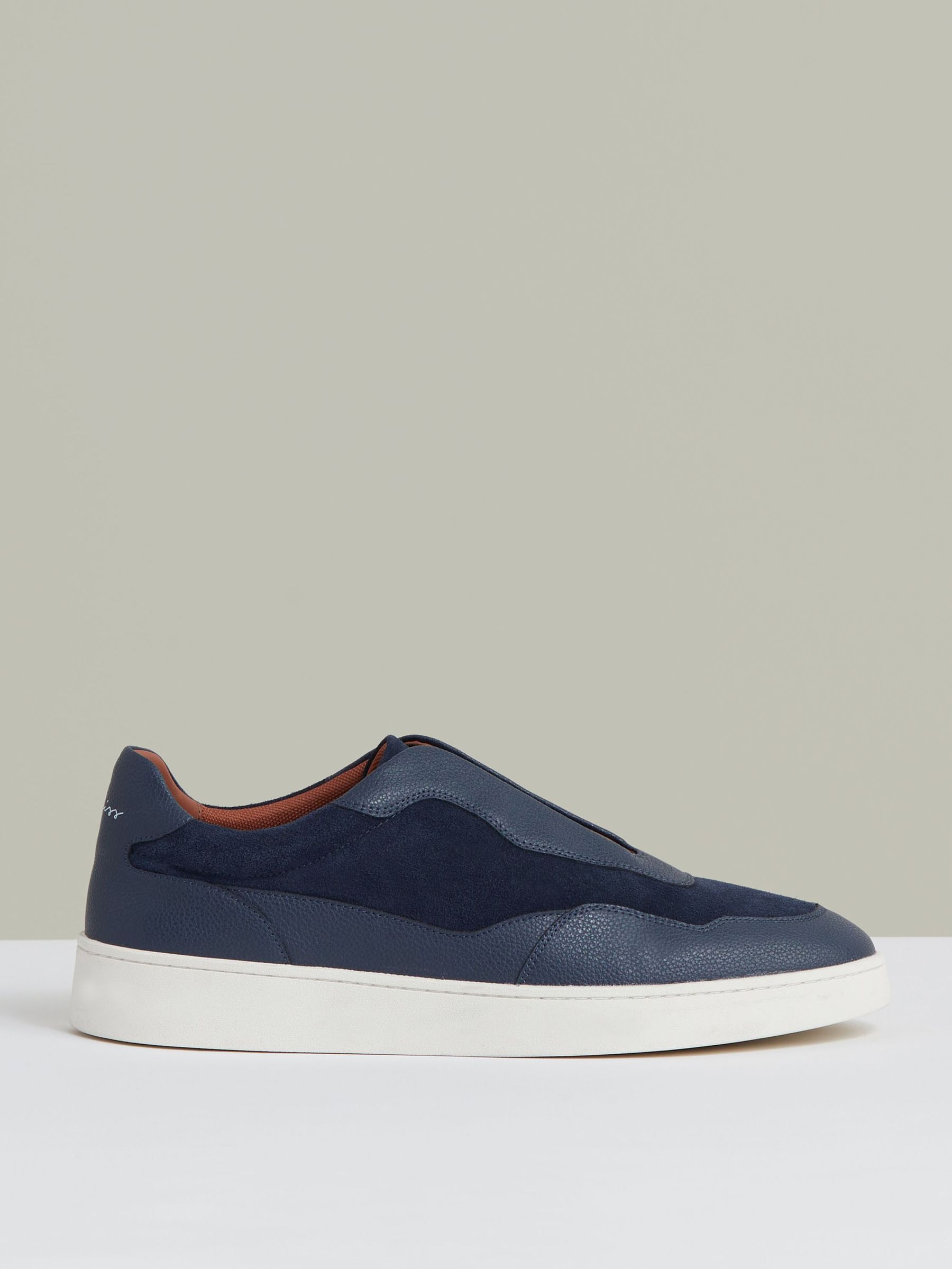 Leather Elasticated-Lace Trainers in Navy Blue (H18971) | £148