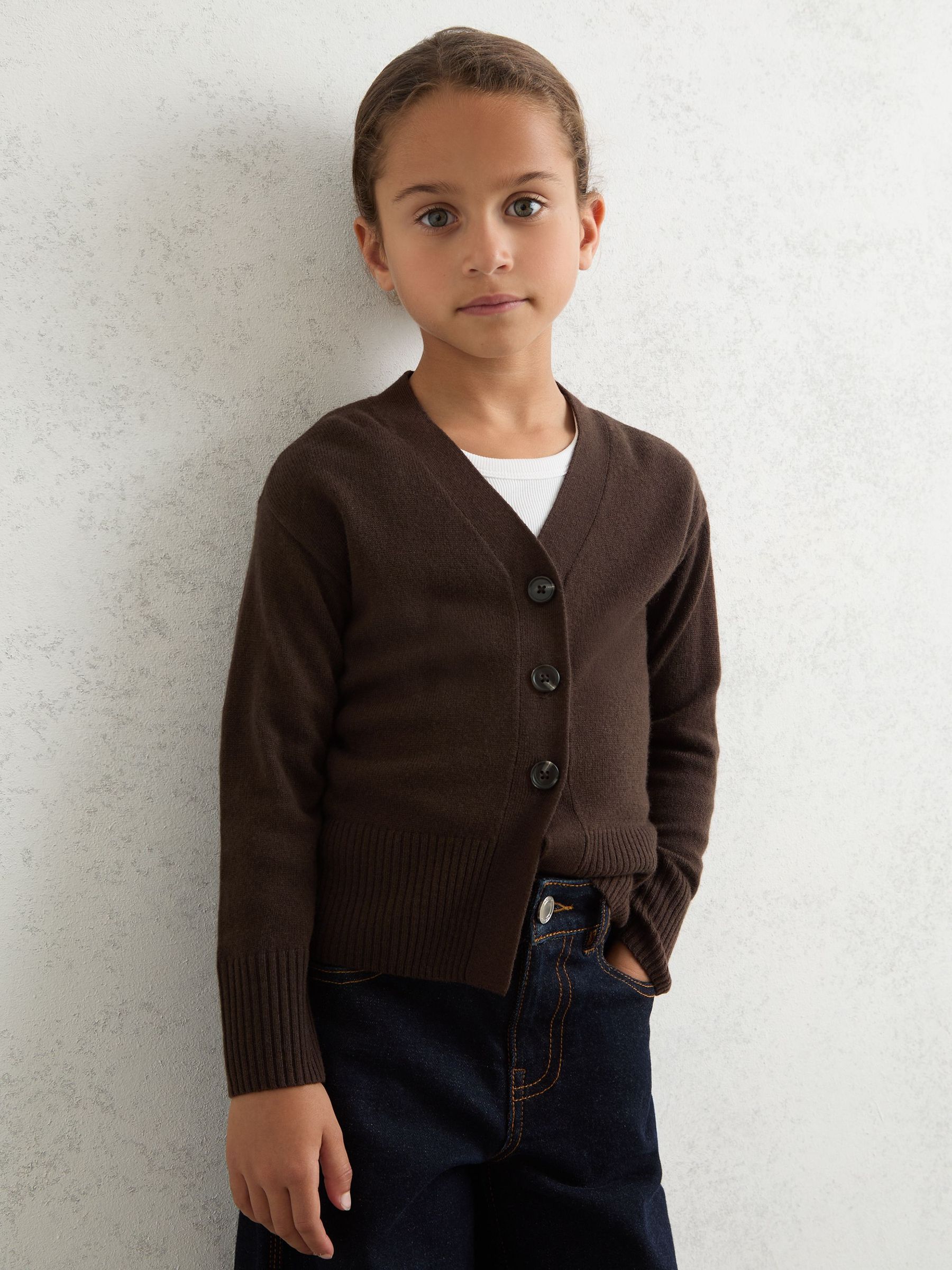 4-9 yrs Wool-Blend Fitted Cardigan With Cashmere in Brown (H19162) | £40