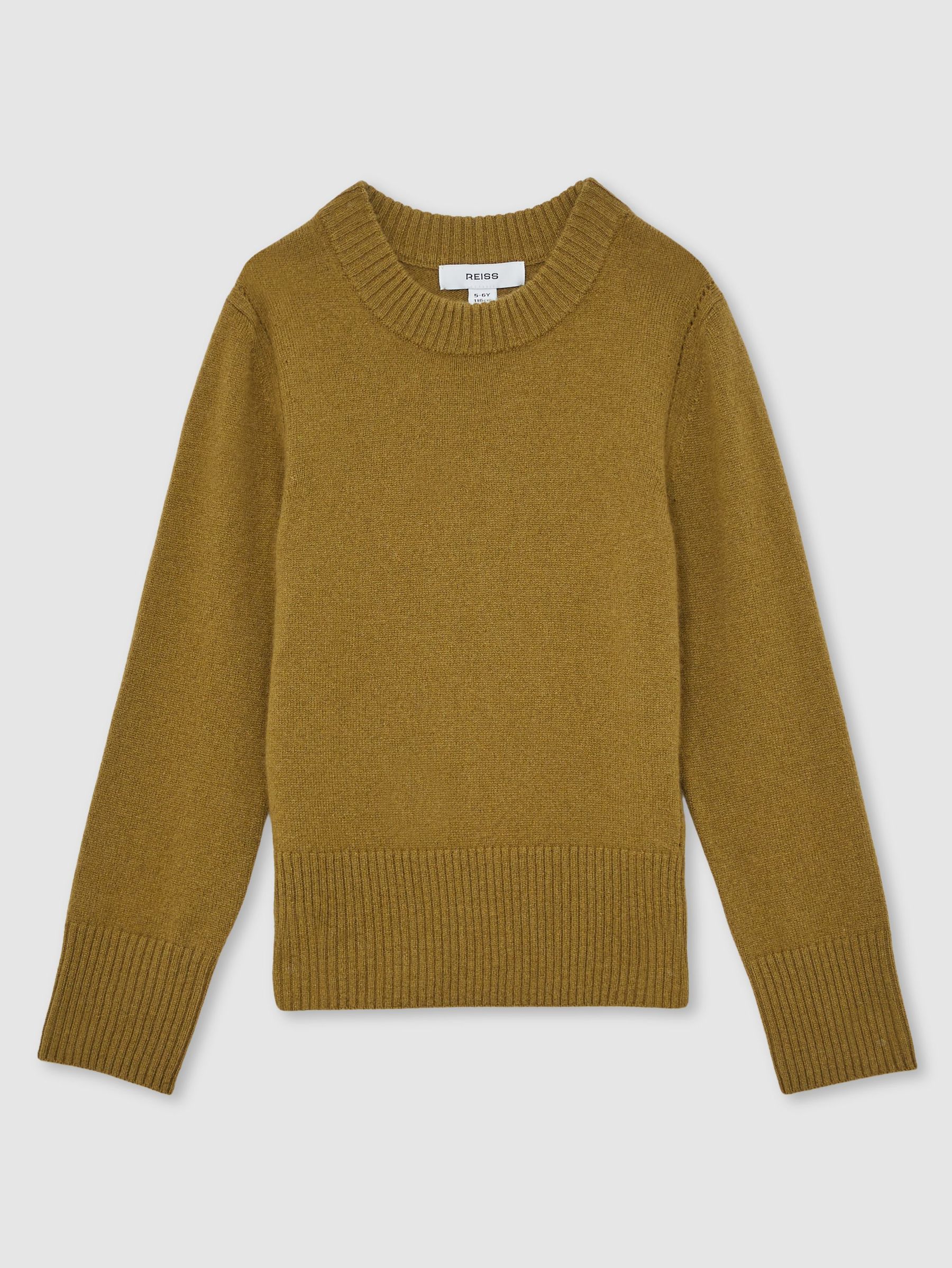 13-14 yrs Wool-Blend Open-Stitch Jumper with Cashmere in Khaki Green (H19179) | £46