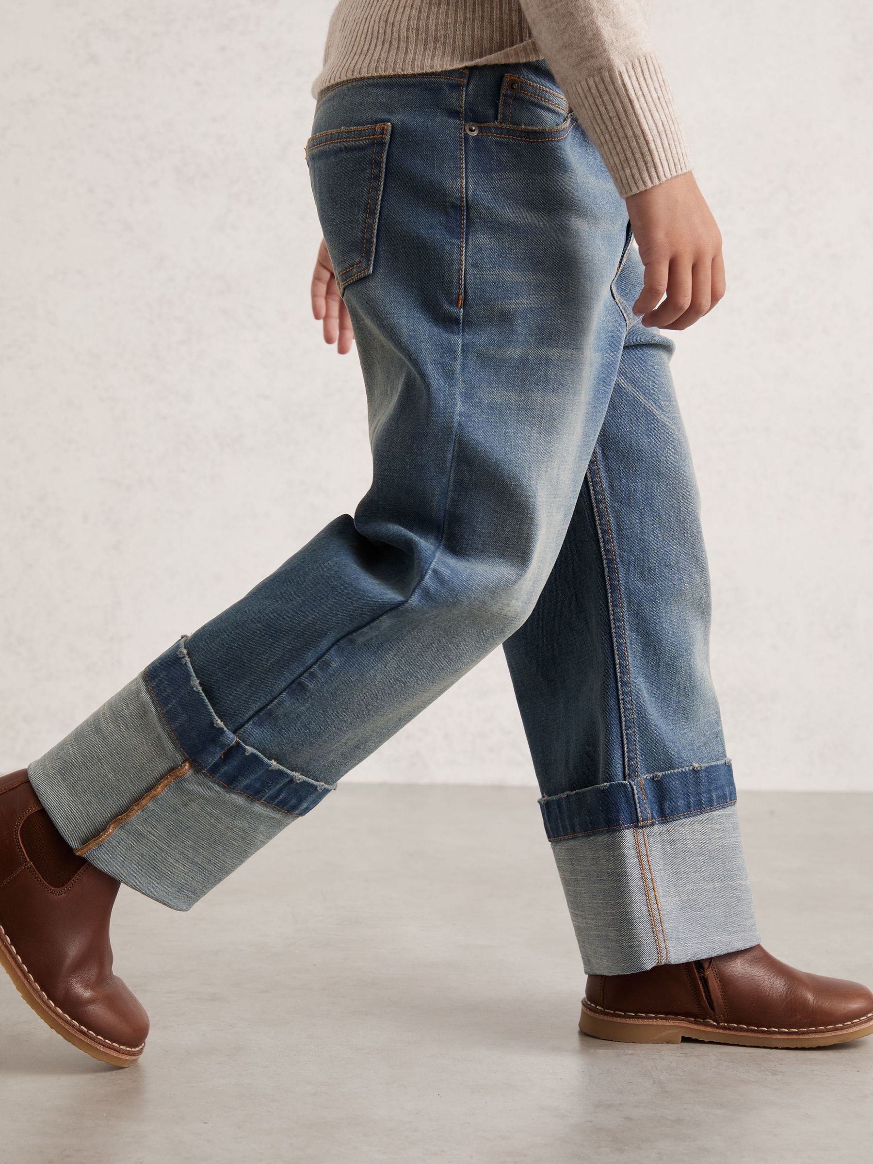 9-13 yrs Straight-Leg Turn-Up Jeans in Blue (H19614) | £55