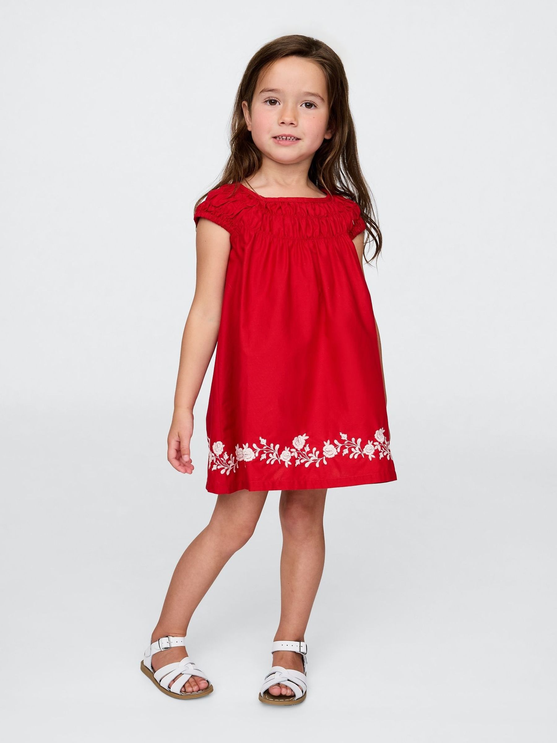 Red Smocked Puff-Sleeve Dress (6mths-5yrs) (H20290) | £30