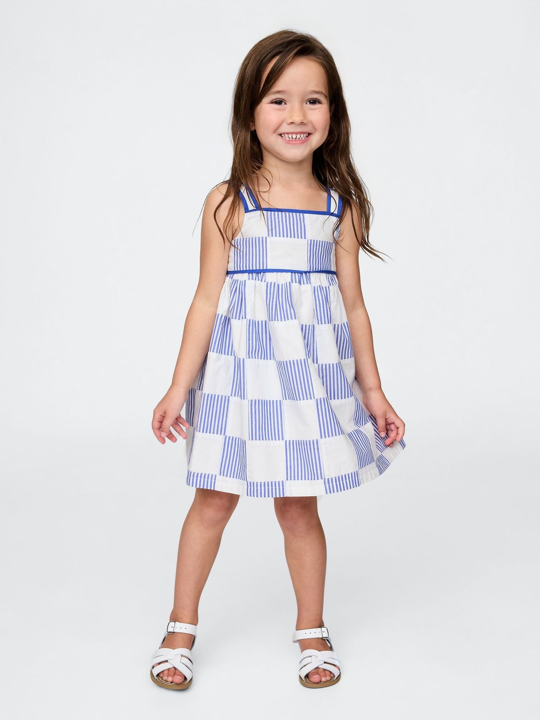 Blue Sleeveless Poplin Patchwork Dress (6mths-5yrs) (H20291) | £35