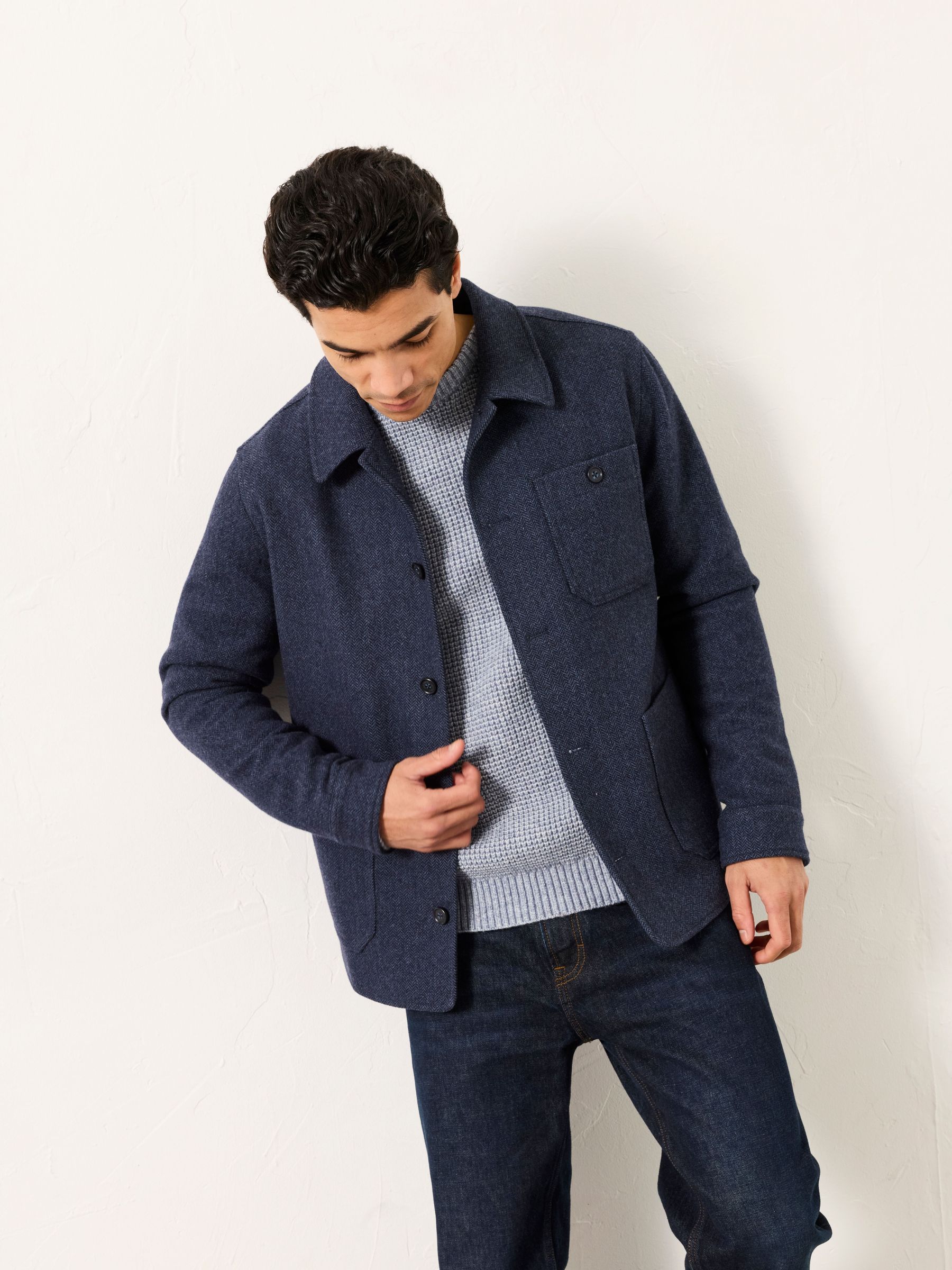 Navy Herringbone Worker Jacket (H20377) | £110