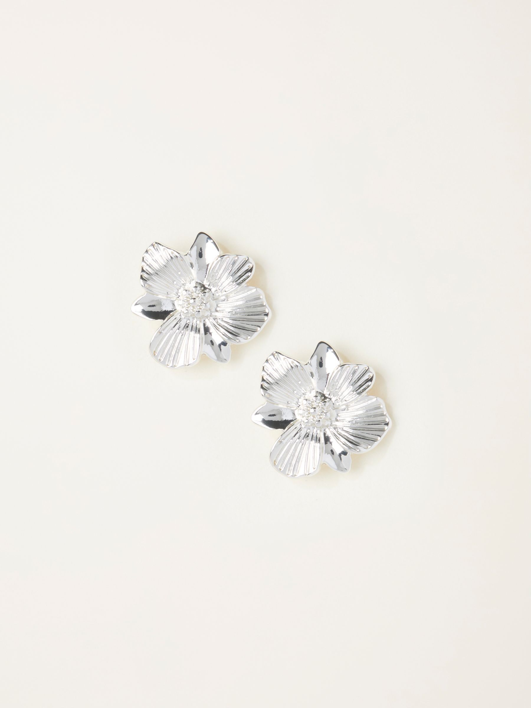 Silver Tone Floral Stud Earrings (H20458) | £10.50