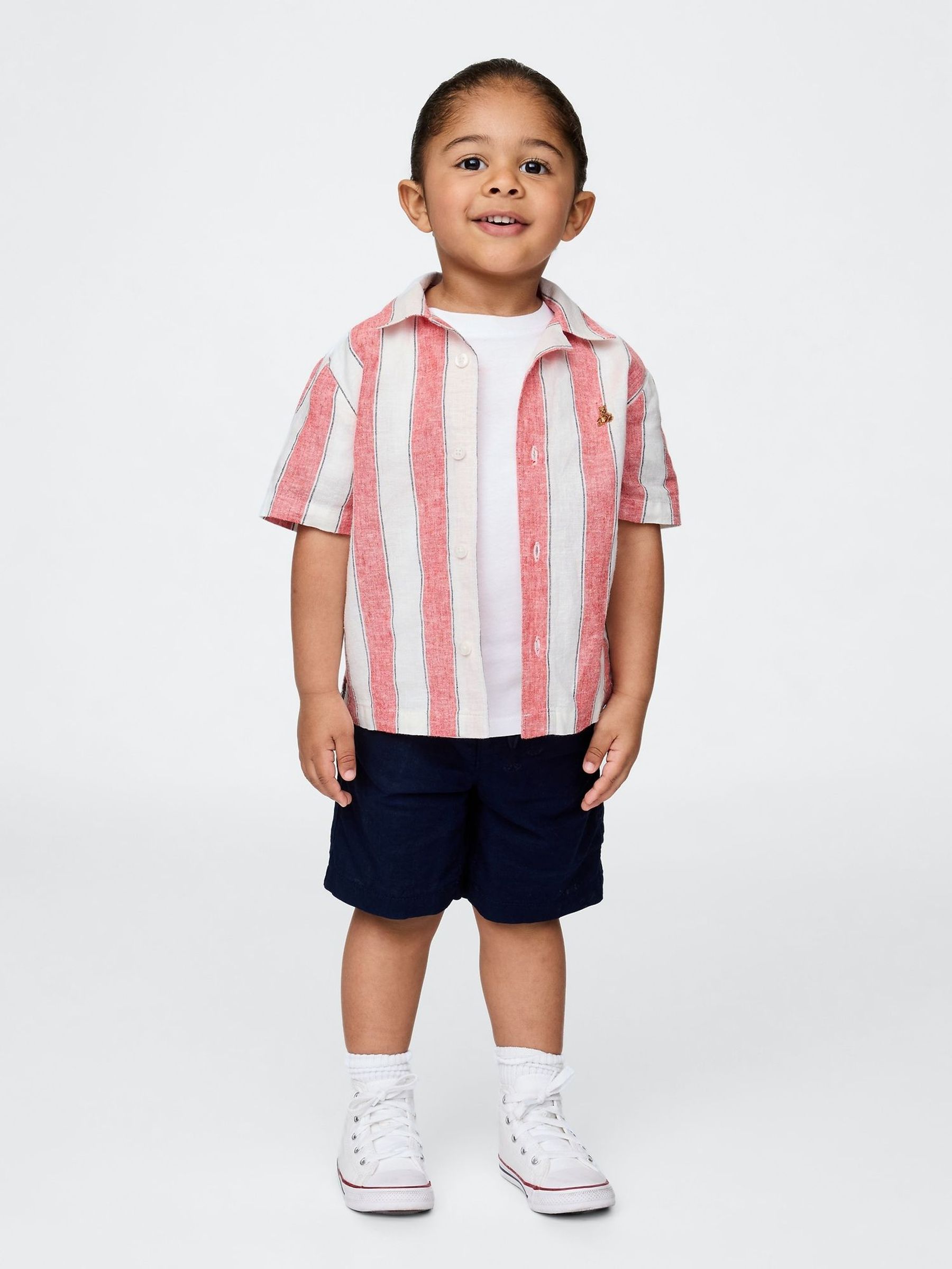Red Stripe Linen-Cotton Cabana Shirt & Shorts Set (6mths-5yrs) (H20771) | £35