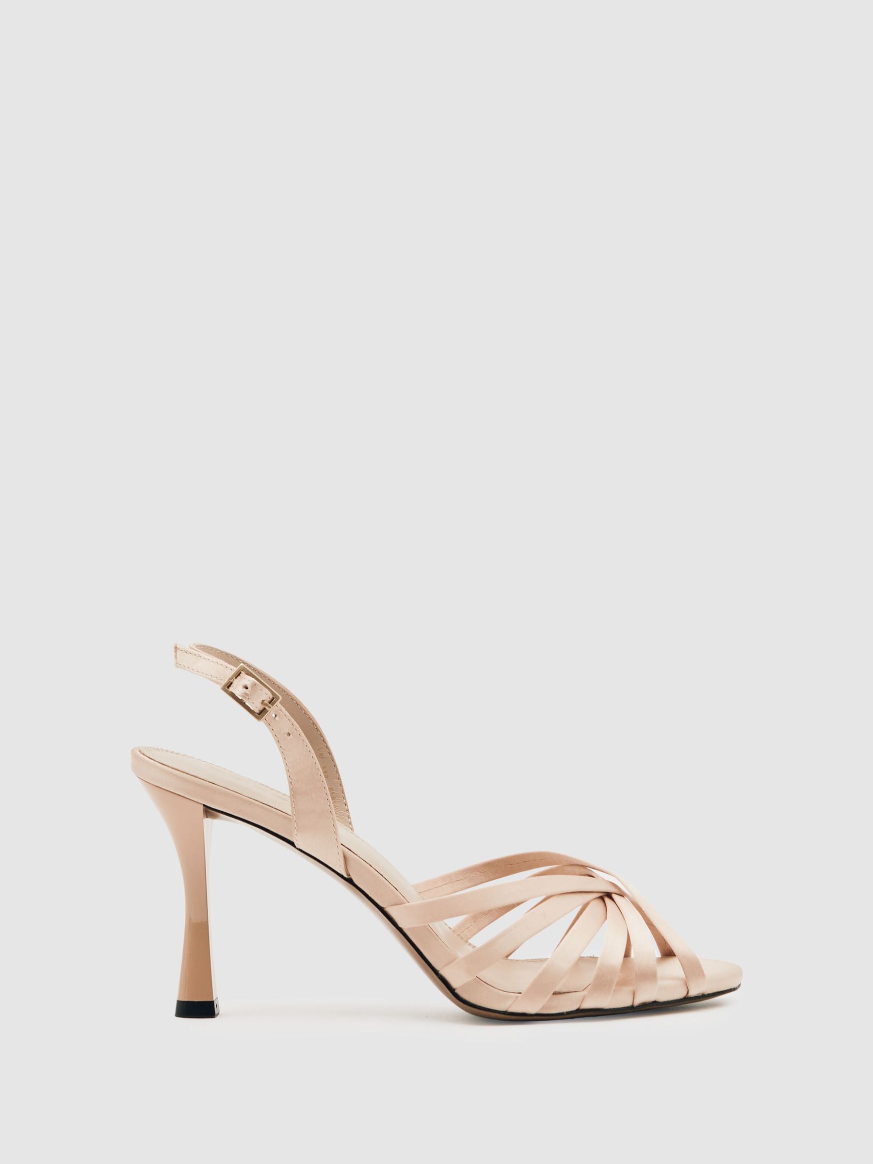 Satin Cross-Strap Heeled Sandals in Neutral (H20984) | £170