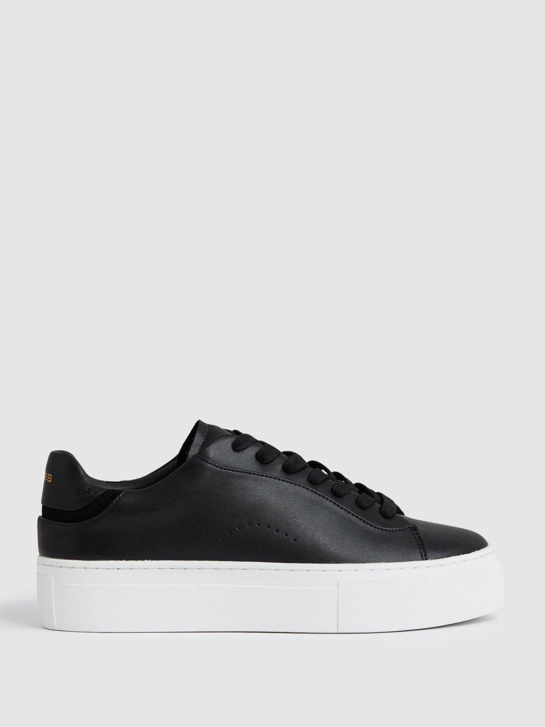 plain black leather trainers womens