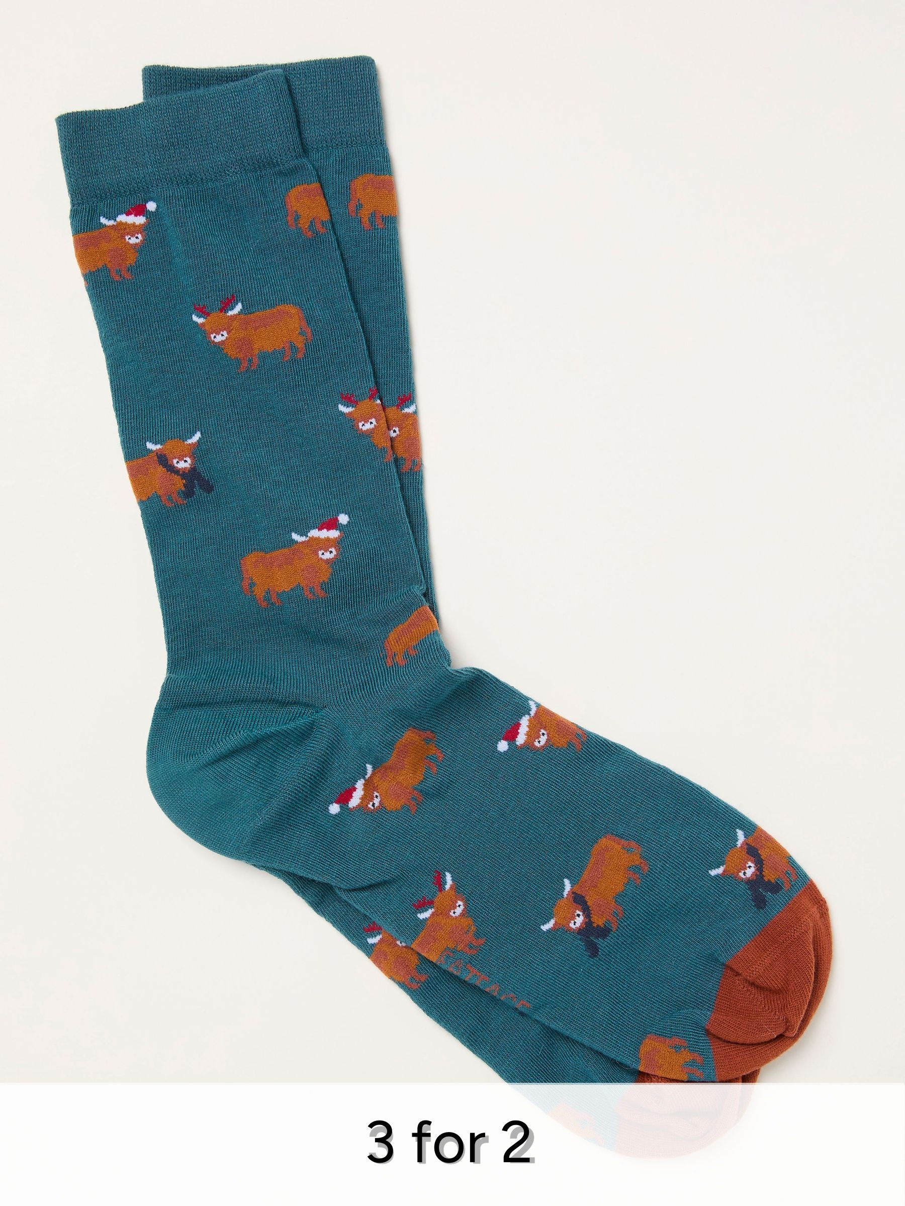 Teal Blue Highland Cow Socks (H21184) | £7.50