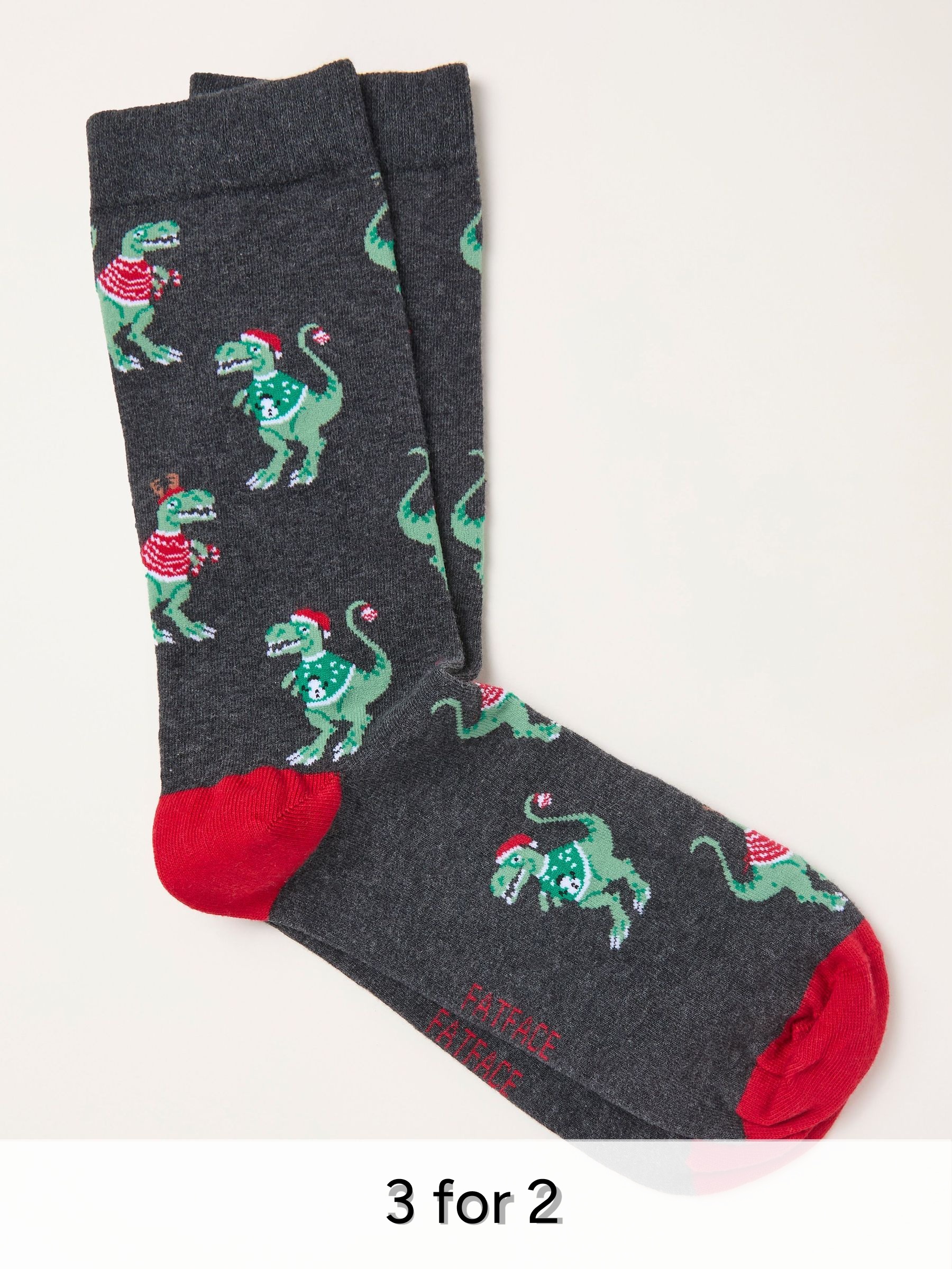 Grey Festive Dinosaur Socks (H21190) | £7.50