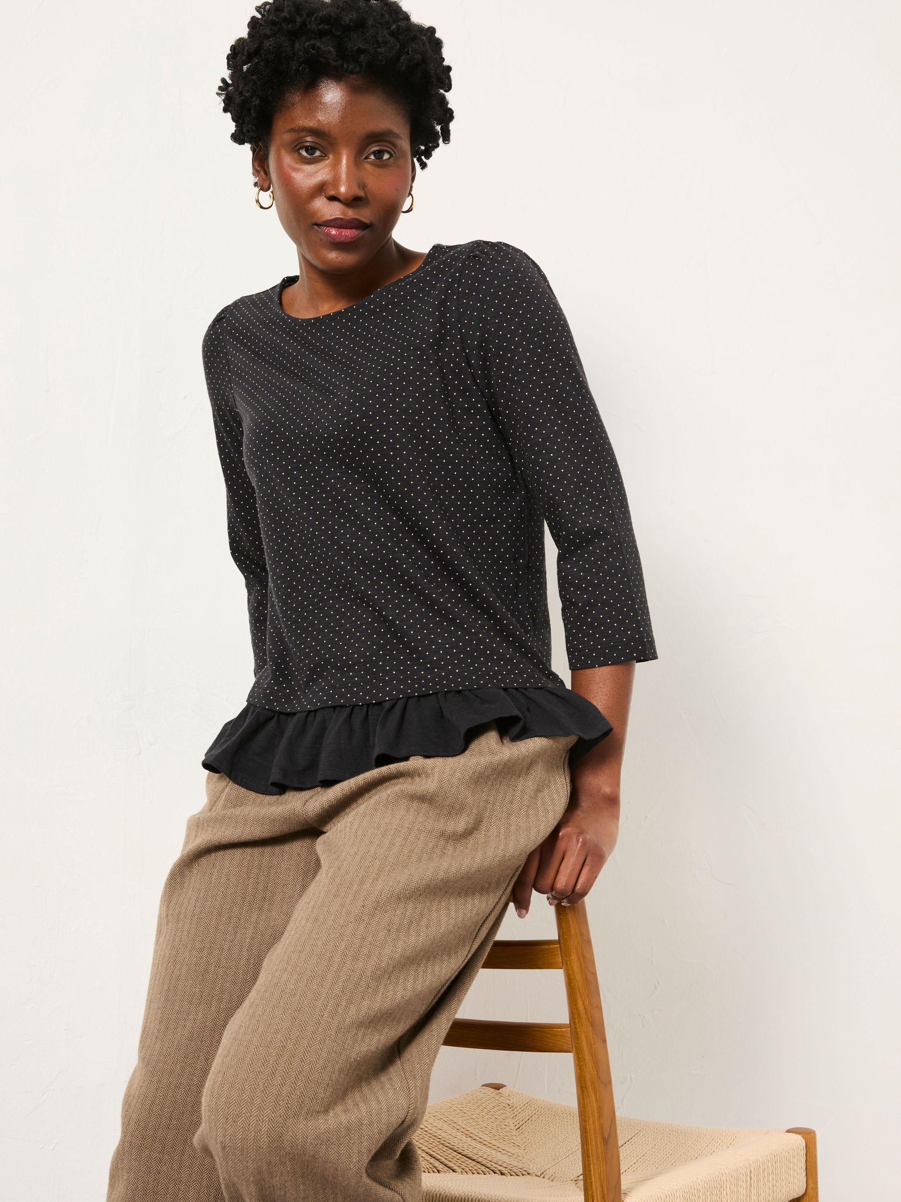 Kai Black Pin Spot Peplum Top (H21309) | £39.50