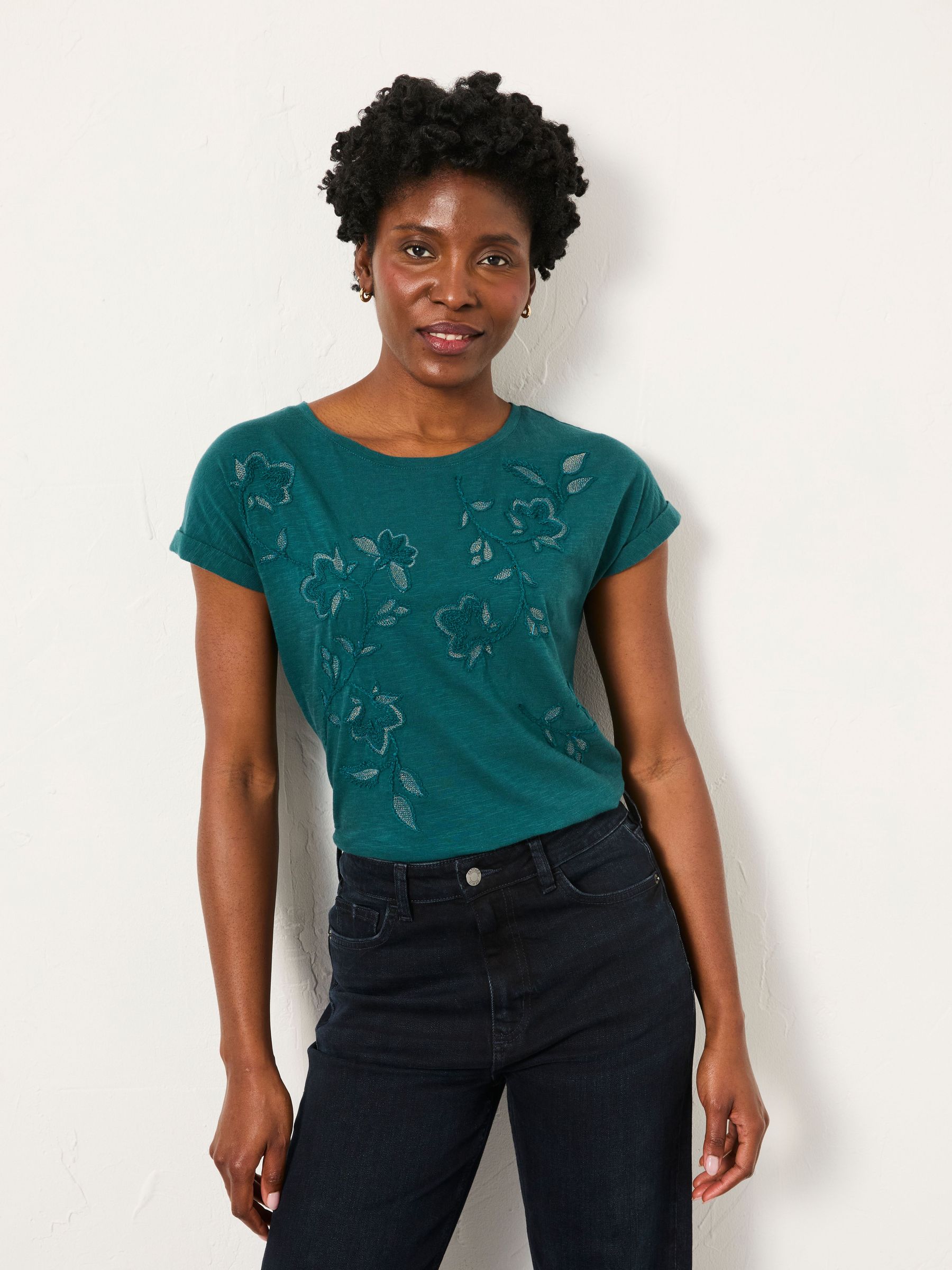 Ivy Teal Blue Embroidered T Shirt (H21321) | £32