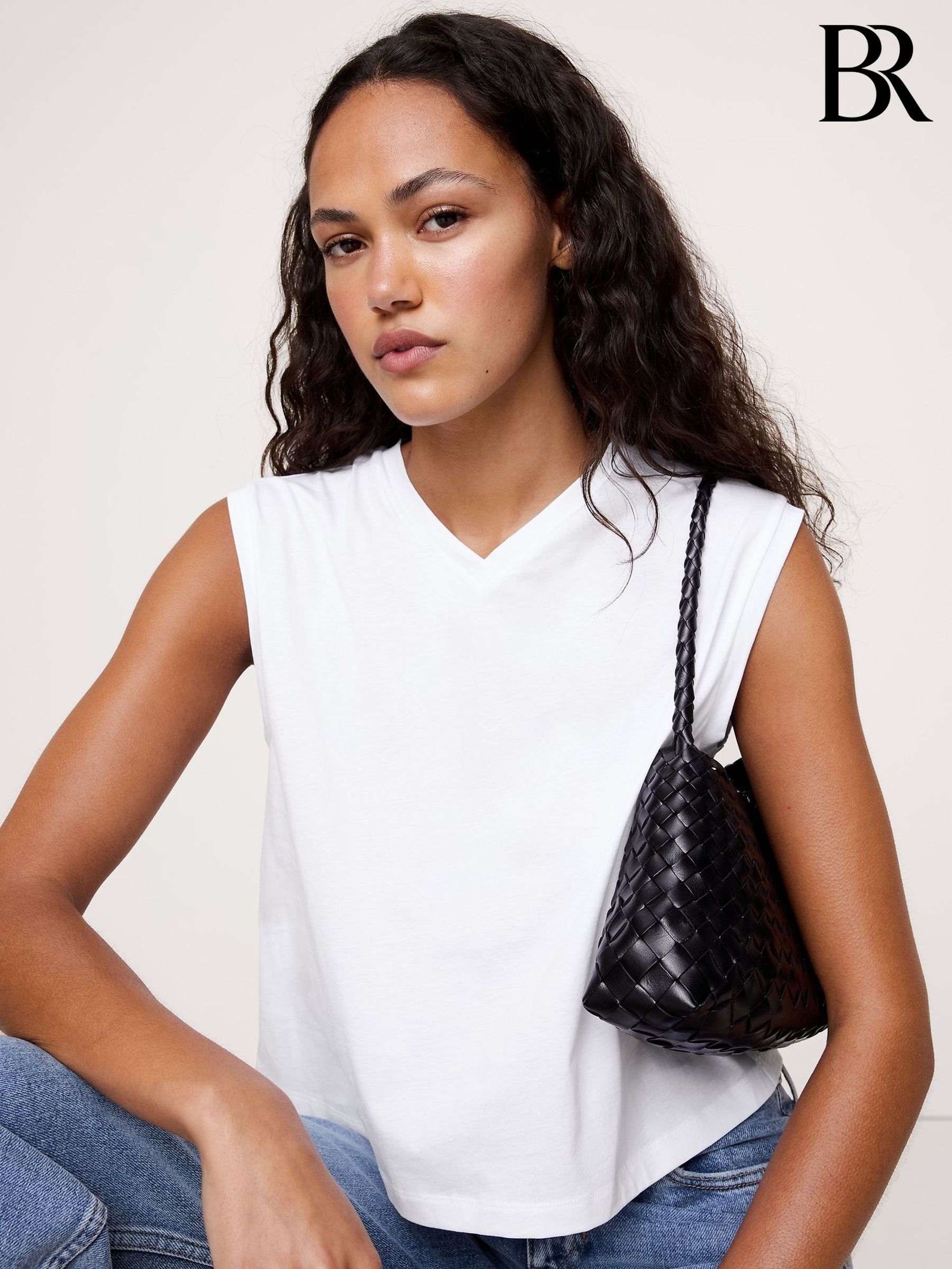 Banana Republic White Silky Cotton Cropped Tank Top (H21346) | £25