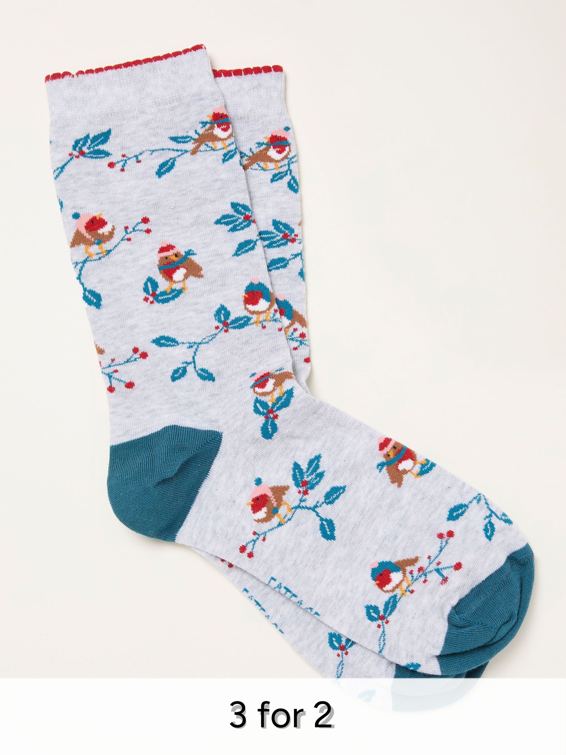 Grey Robin Socks (H21459) | £7.50