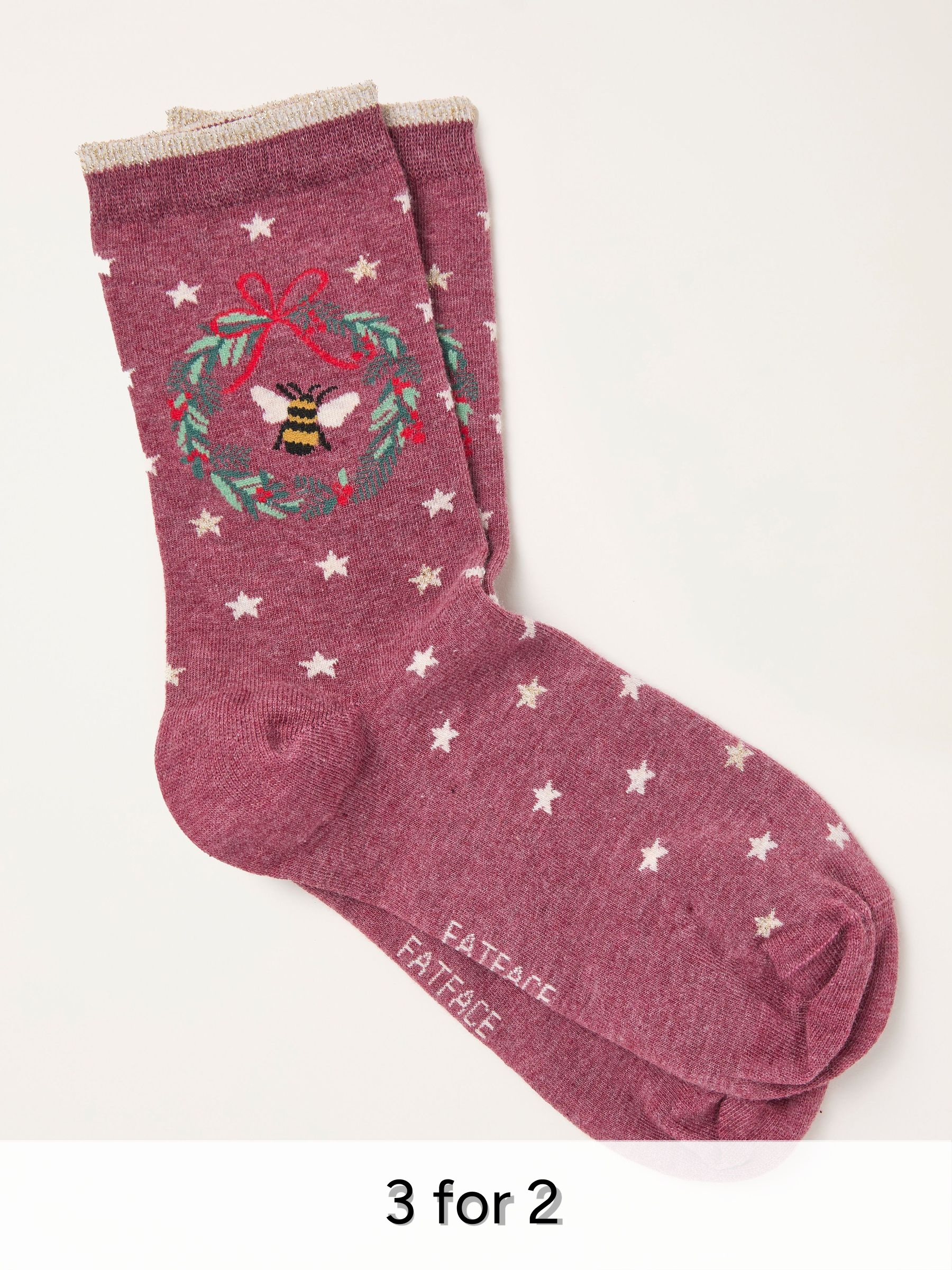 Berry Pink Bee Wreath Socks (H21460) | £7.50