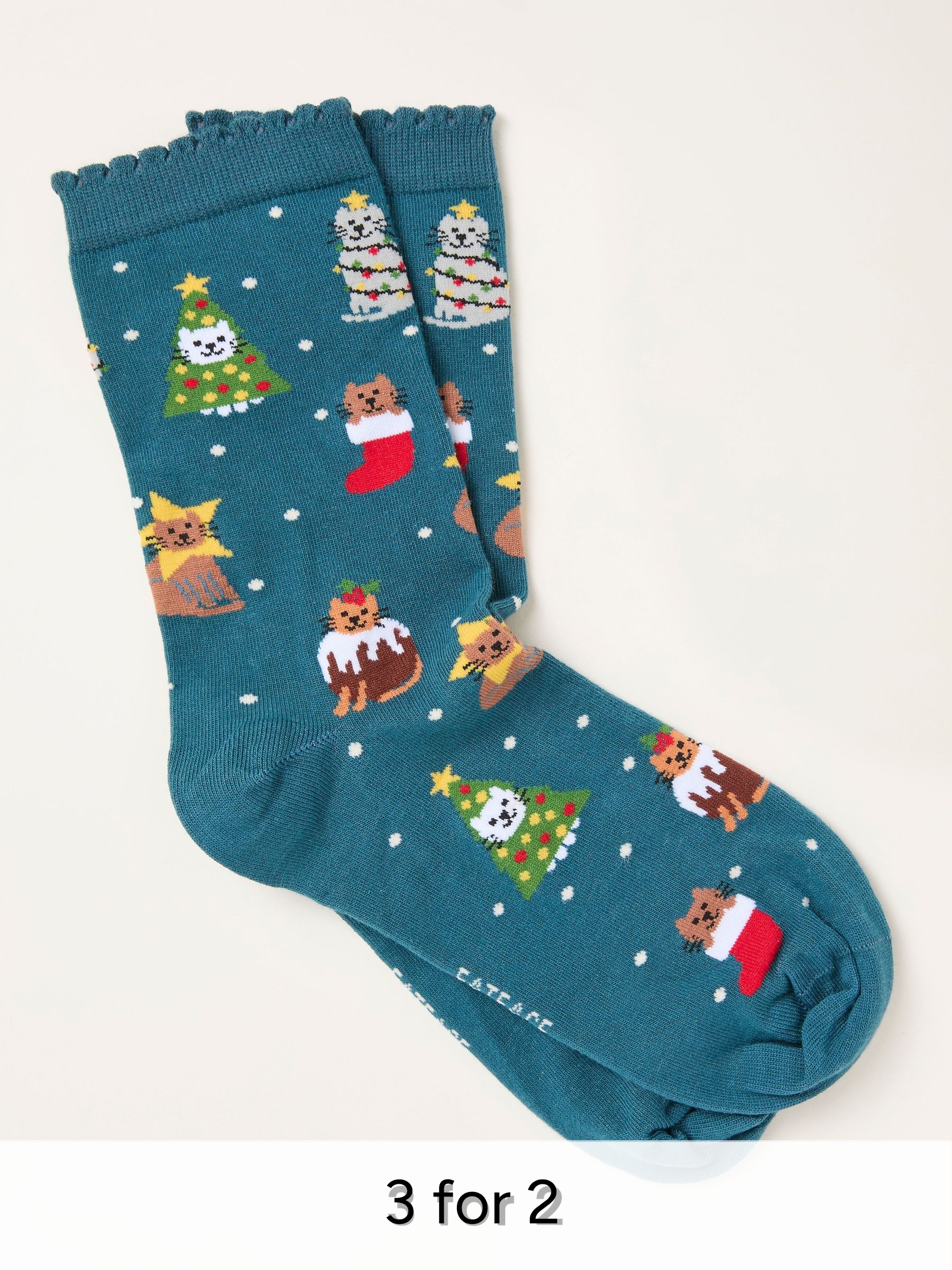 Teal Blue Cat Tree Socks (H21466) | £7.50