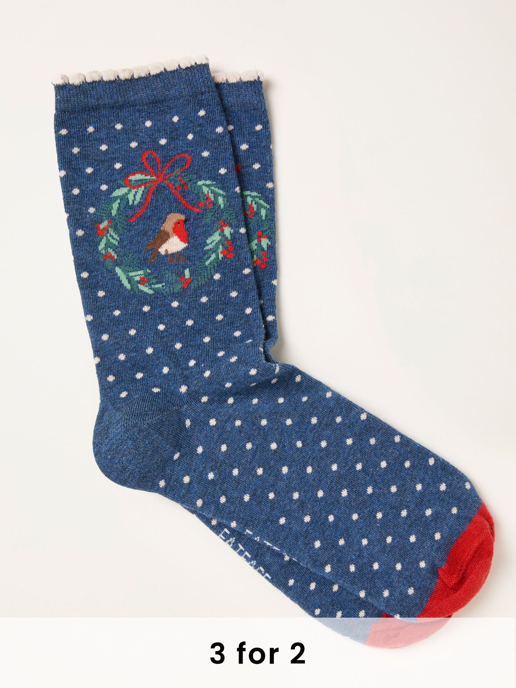 Navy Robin Wreath Socks (H21467) | £7.50