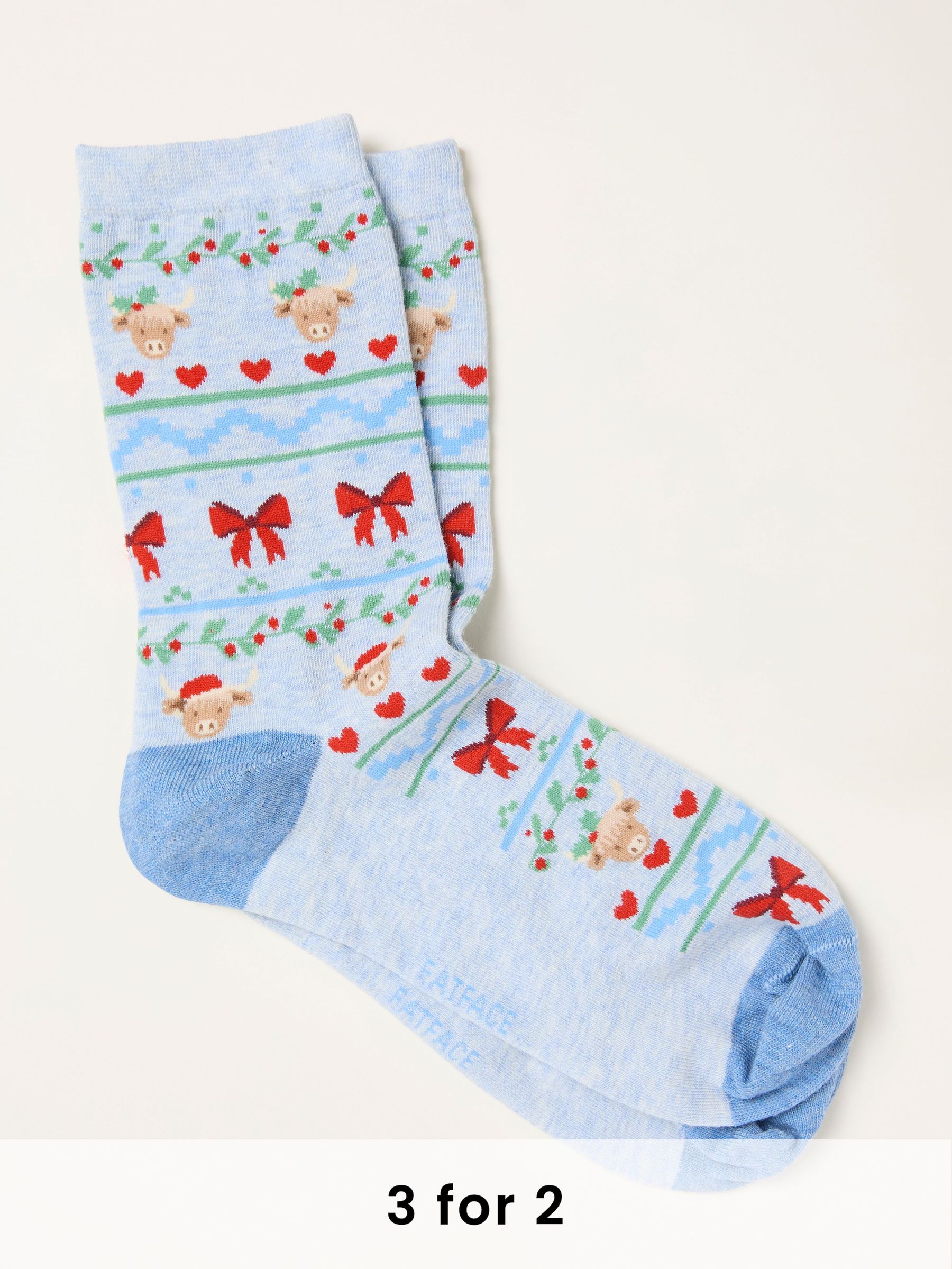 Light Blue Fairisle Highland Cow Socks (H21471) | £7.50