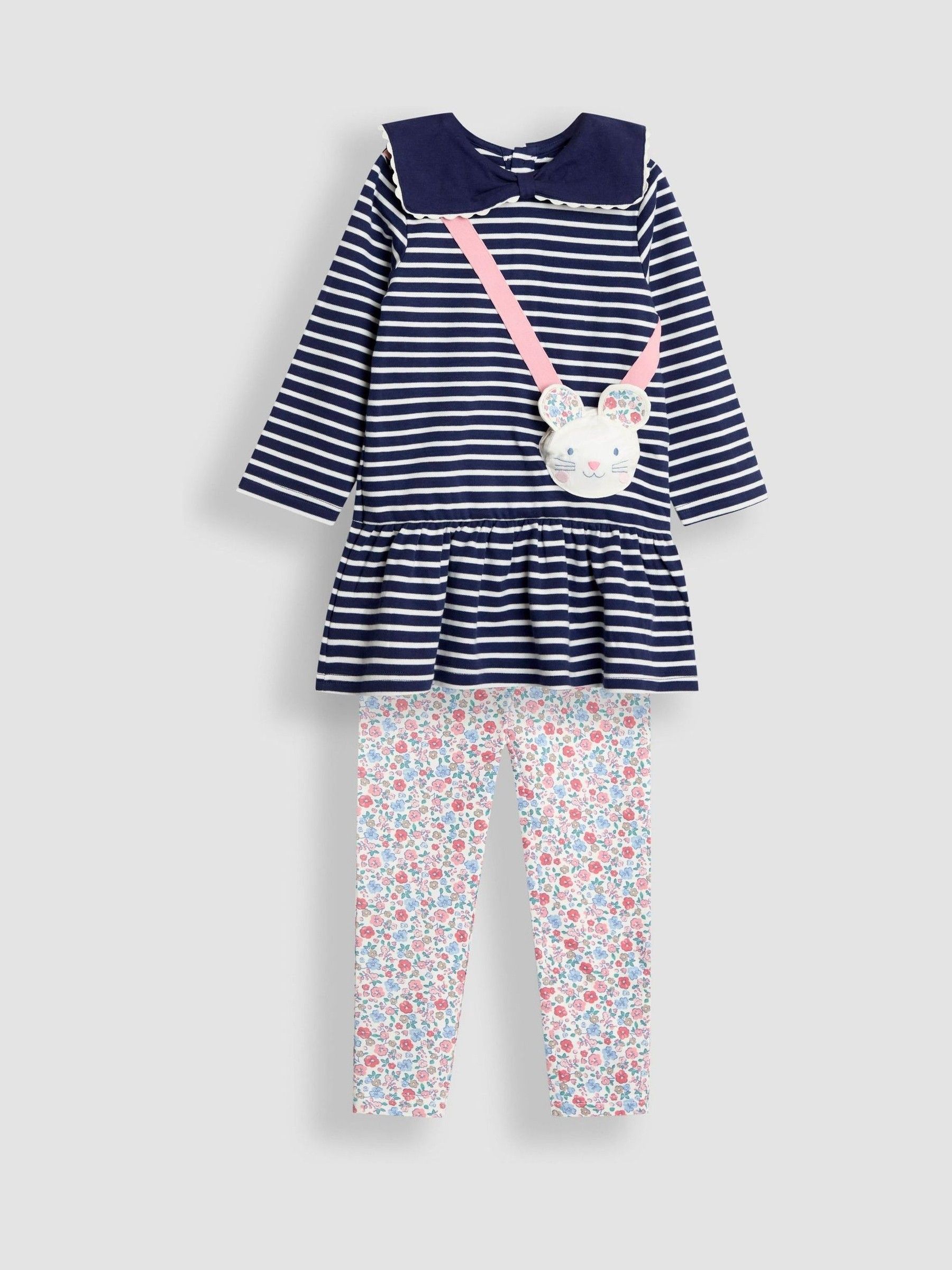 Navy Blue Mouse Pocket Dress & Leggings Set (H22573) | £32 - £36