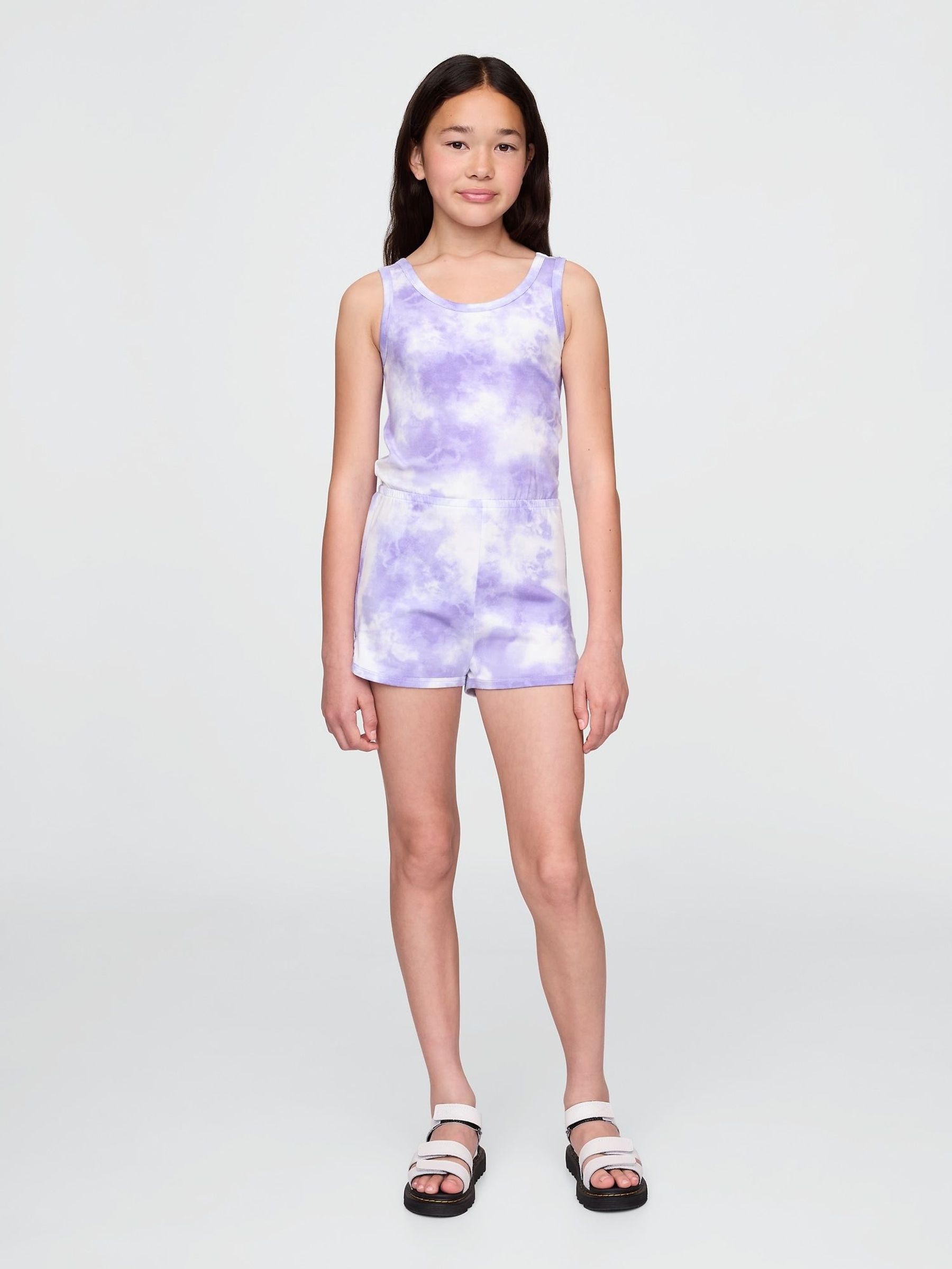 Purple Tie-Dye Cutout Round Neck Playsuit (4-13yrs) (H22581) | £22