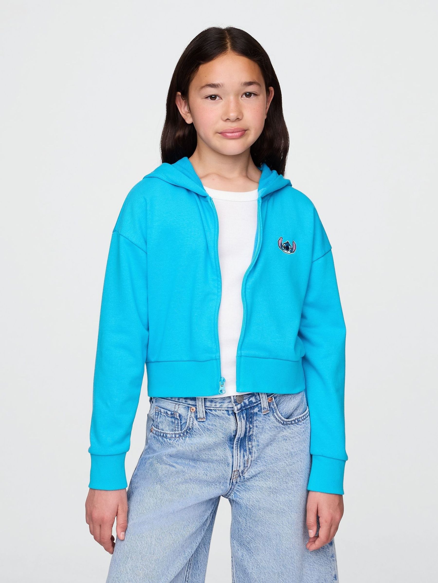 Blue Lilo and Stitch French Terry Cropped Zip Up Hoodie (4-13yrs) (H22584) | £30