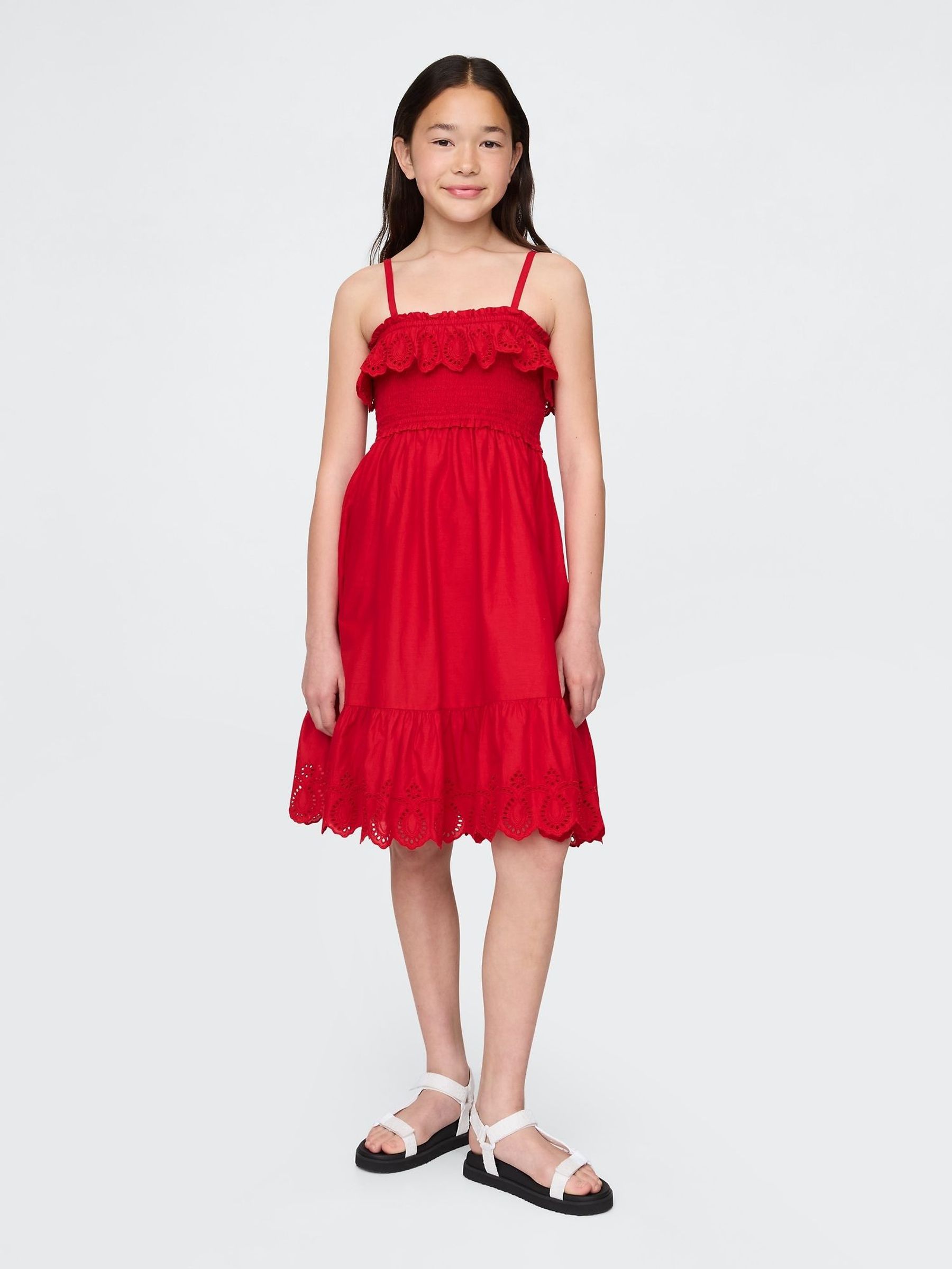 Red Smocked Ruffle Midi Dress (H22588) | £35
