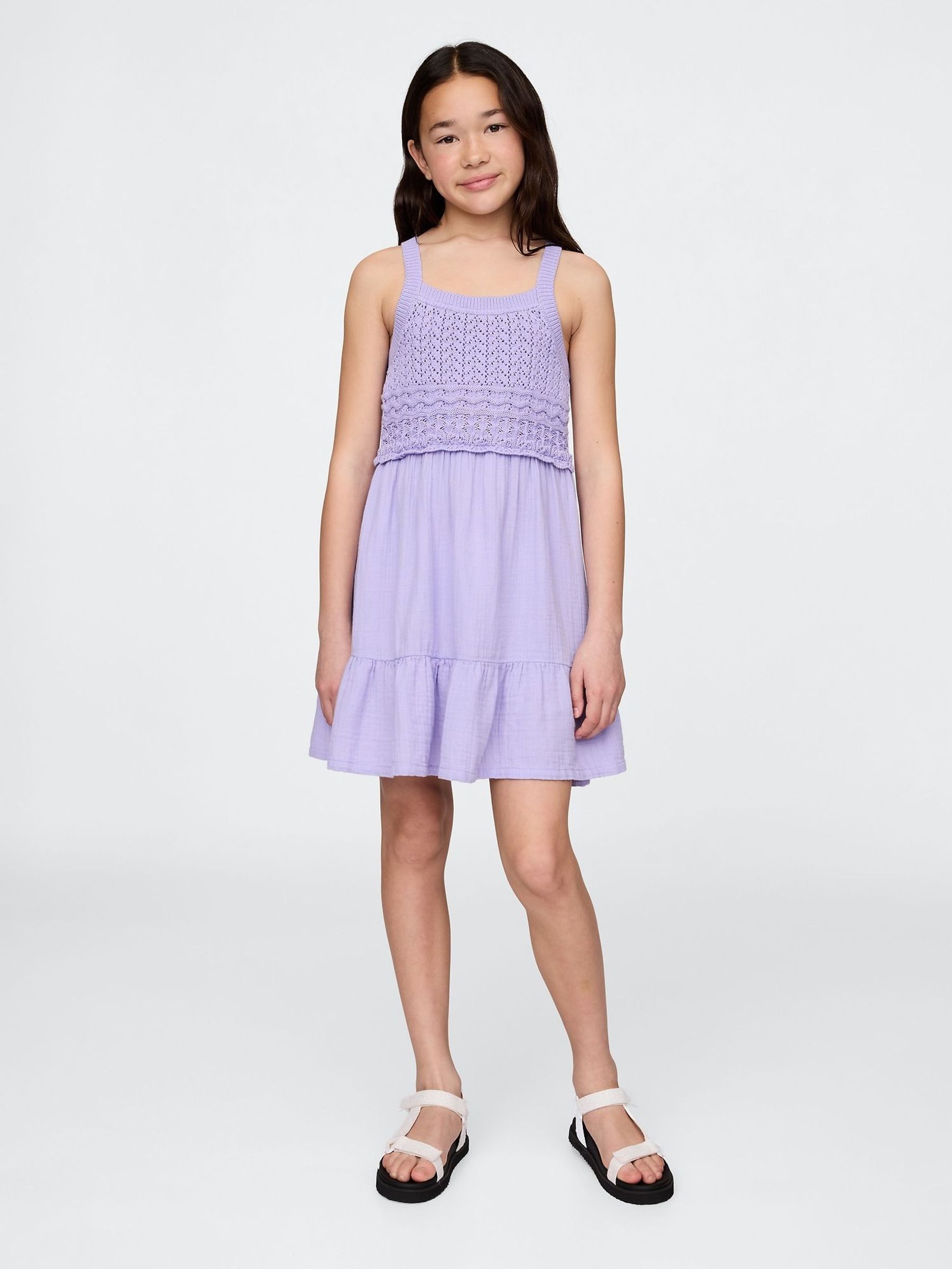 Purple Racerback Crochet Tank Dress (4-13yrs) (H22593) | £40