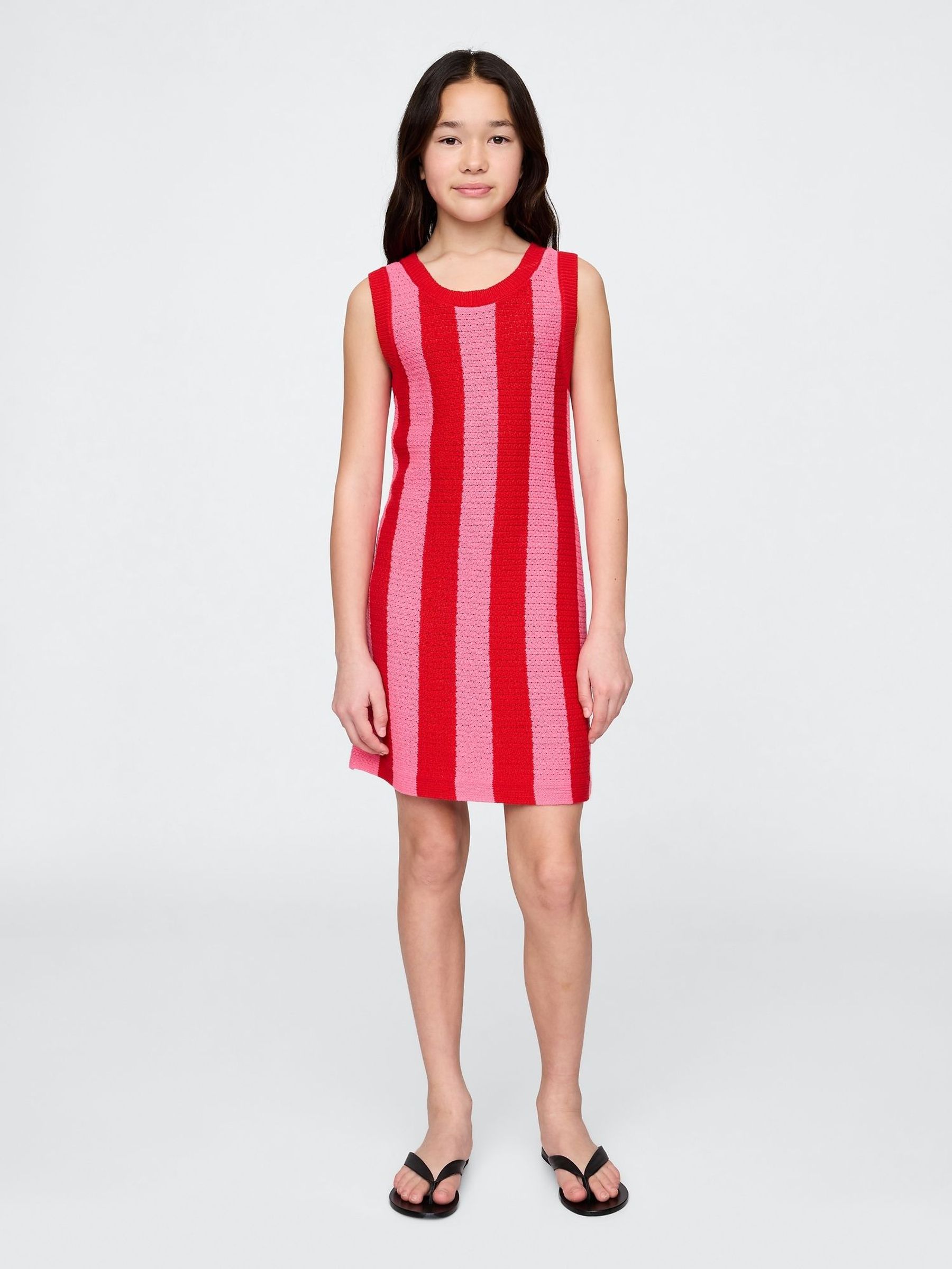 Red Crochet Stripe Dress (4-13yrs) (H22594) | £25