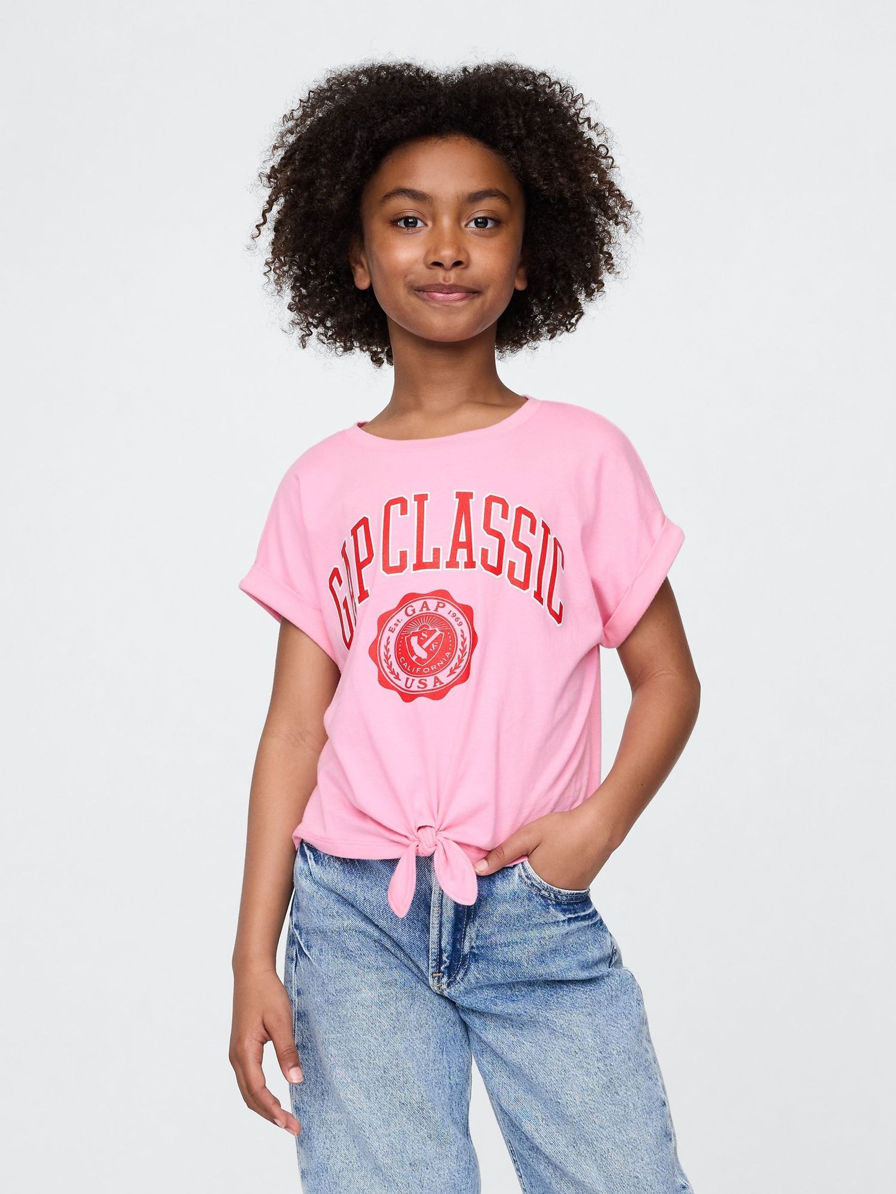 Pink Tie-Front Logo T-Shirt (4-13yrs) (H22604) | £18