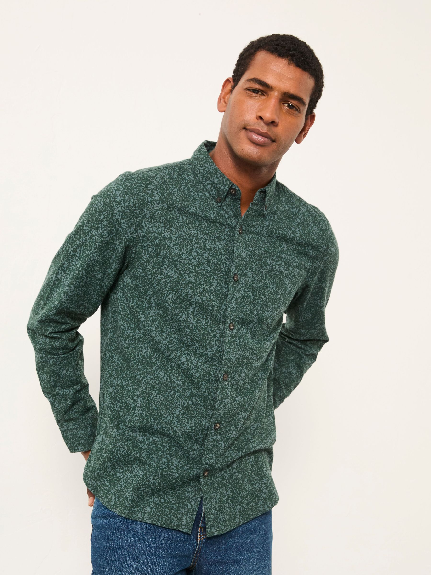 Dark Green Long Sleeve Floral Print Shirt (H23055) | £55