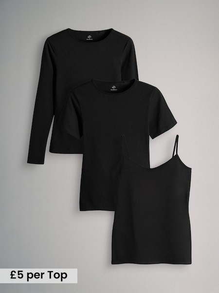 3 Pack Multi Style Jersey Essential Long Sleeve T-Shirt and Cami Vest Set (H23387) | £15