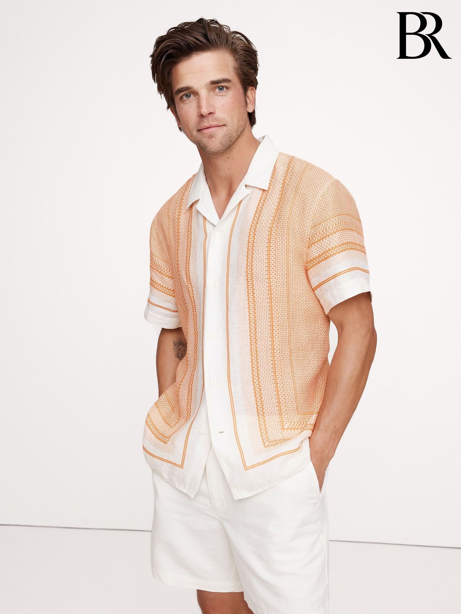 Banana Republic Orange Standard-Fit Linen Resort Shirt (H24306) | £95