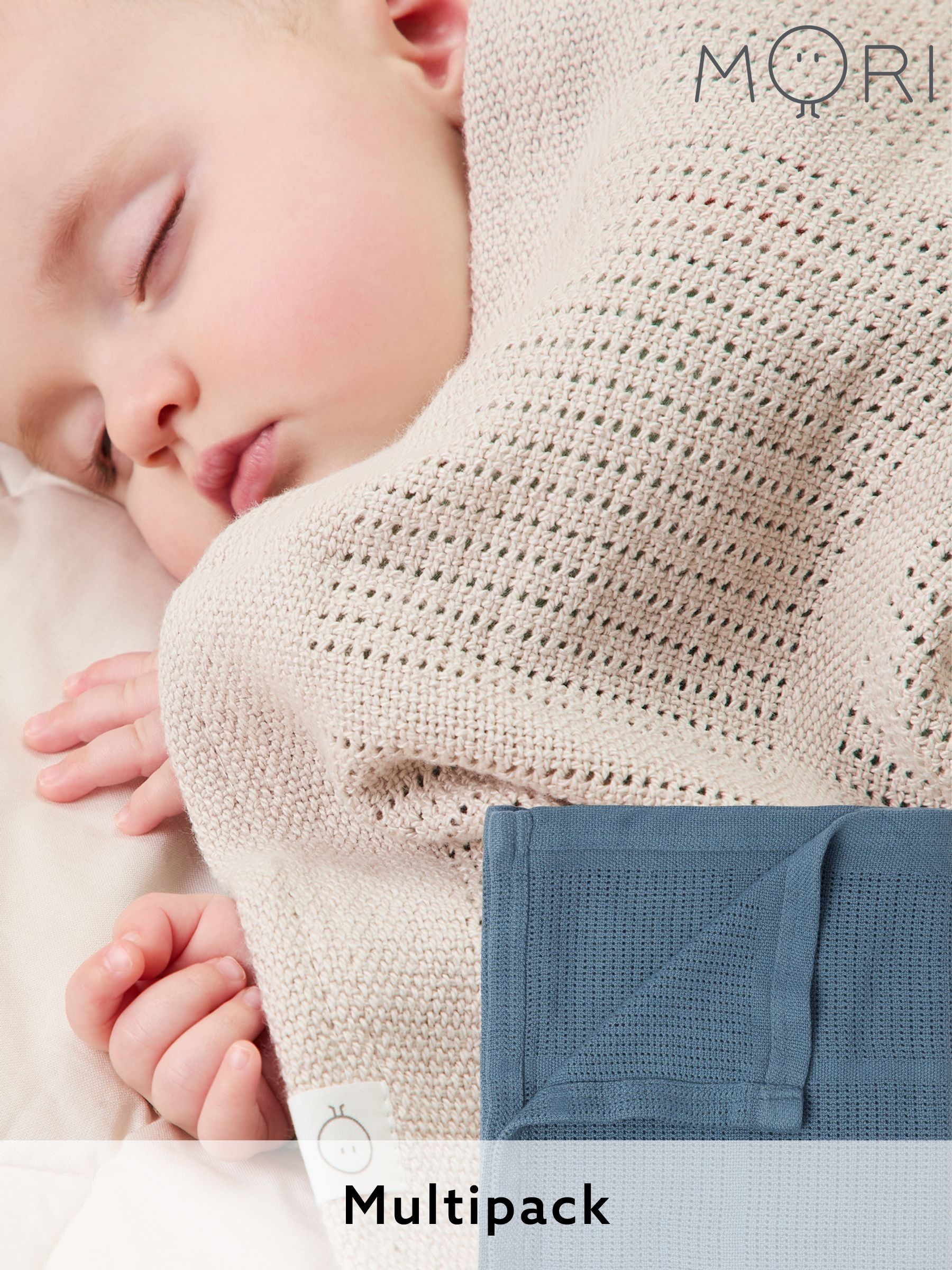 MORI Blue/Neutral Supersoft Cellular Blankets 2 Pack (H24722) | £34.50