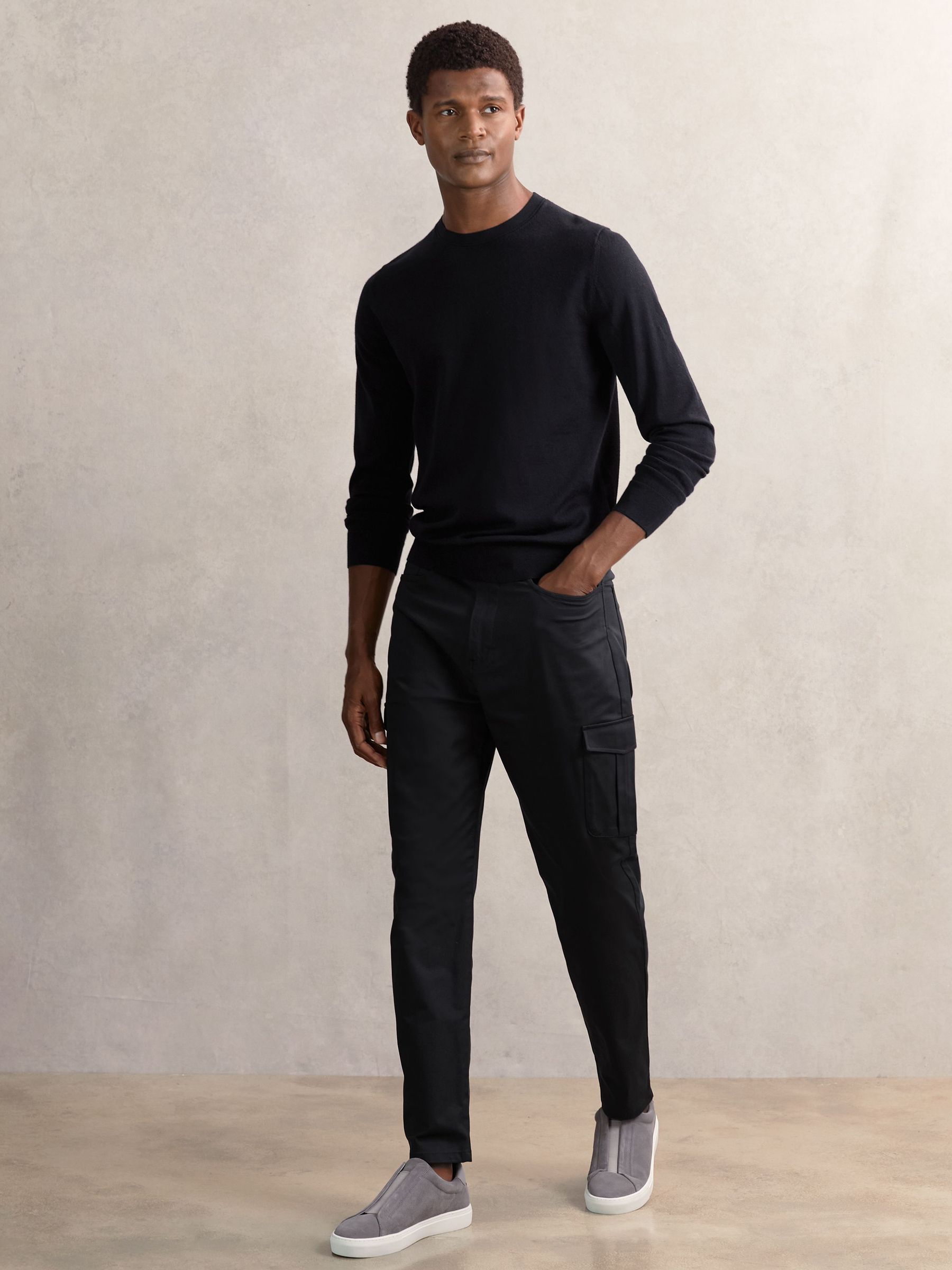 Cotton-Lyocell Cargo Trousers in Navy (H25074) | £48