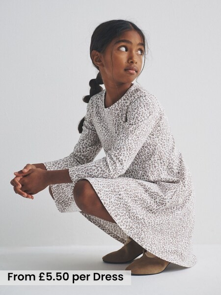 Black/Brown/Grey Marl - 3 Pack Long Sleeve Skater Cotton Dresses (H25180) | £16.50 - £21