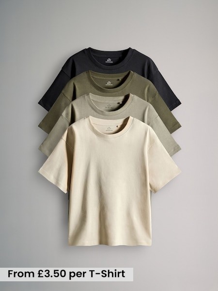 Black/Khaki/Green/Cream - 4 Pack Oversized Short Sleeve Cotton T-Shirts (H25186) | £14 - £17