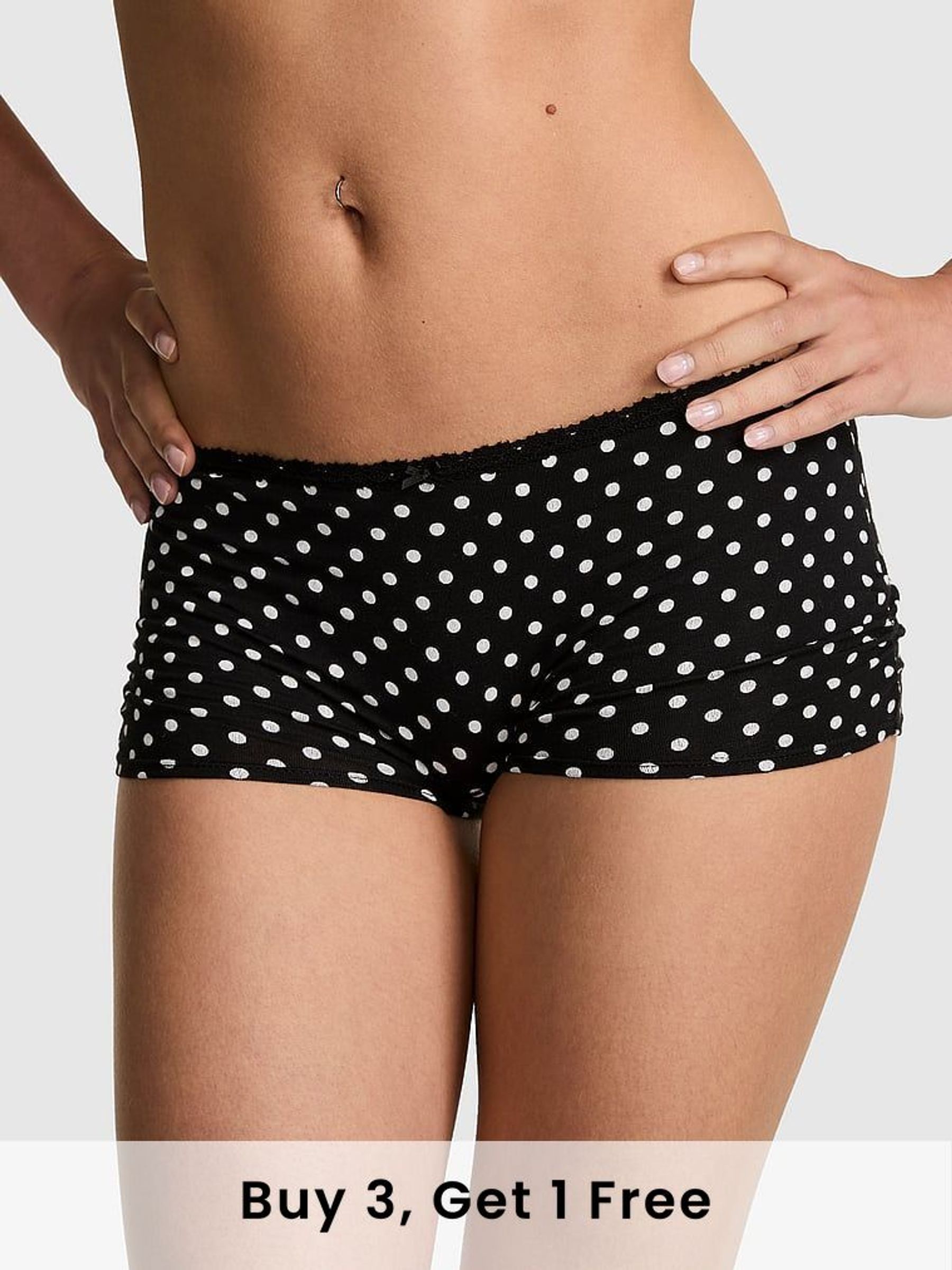 Black Dot Print Short Cotton Ruffle Knickers (H25442) | £9